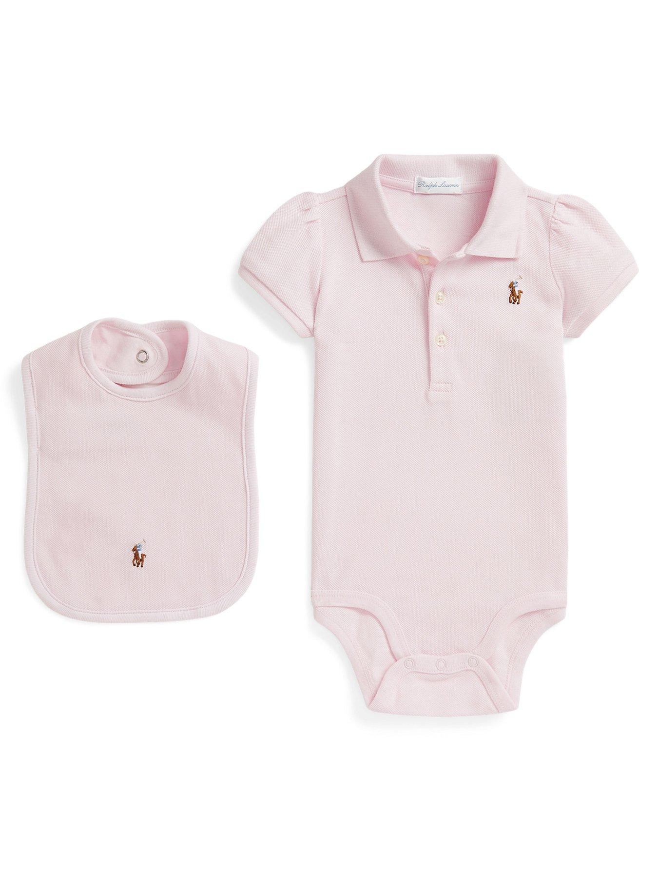 Image 1 of 3 of Polo Ralph Lauren Baby Girls Bodysuit &amp; Bib Gift Box Set - Light Pink