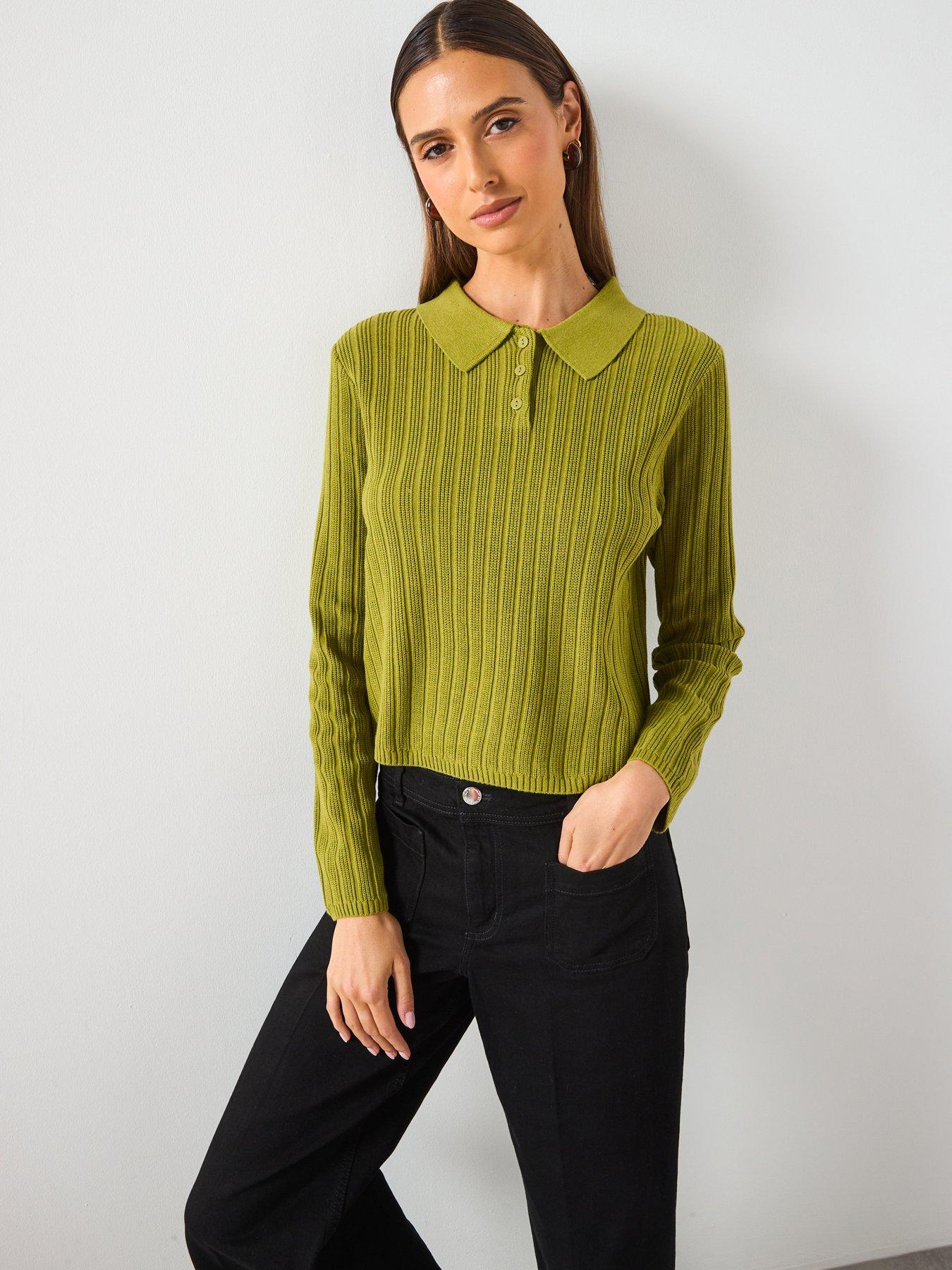 mango-polo-neck-ribbed-sweater-green
