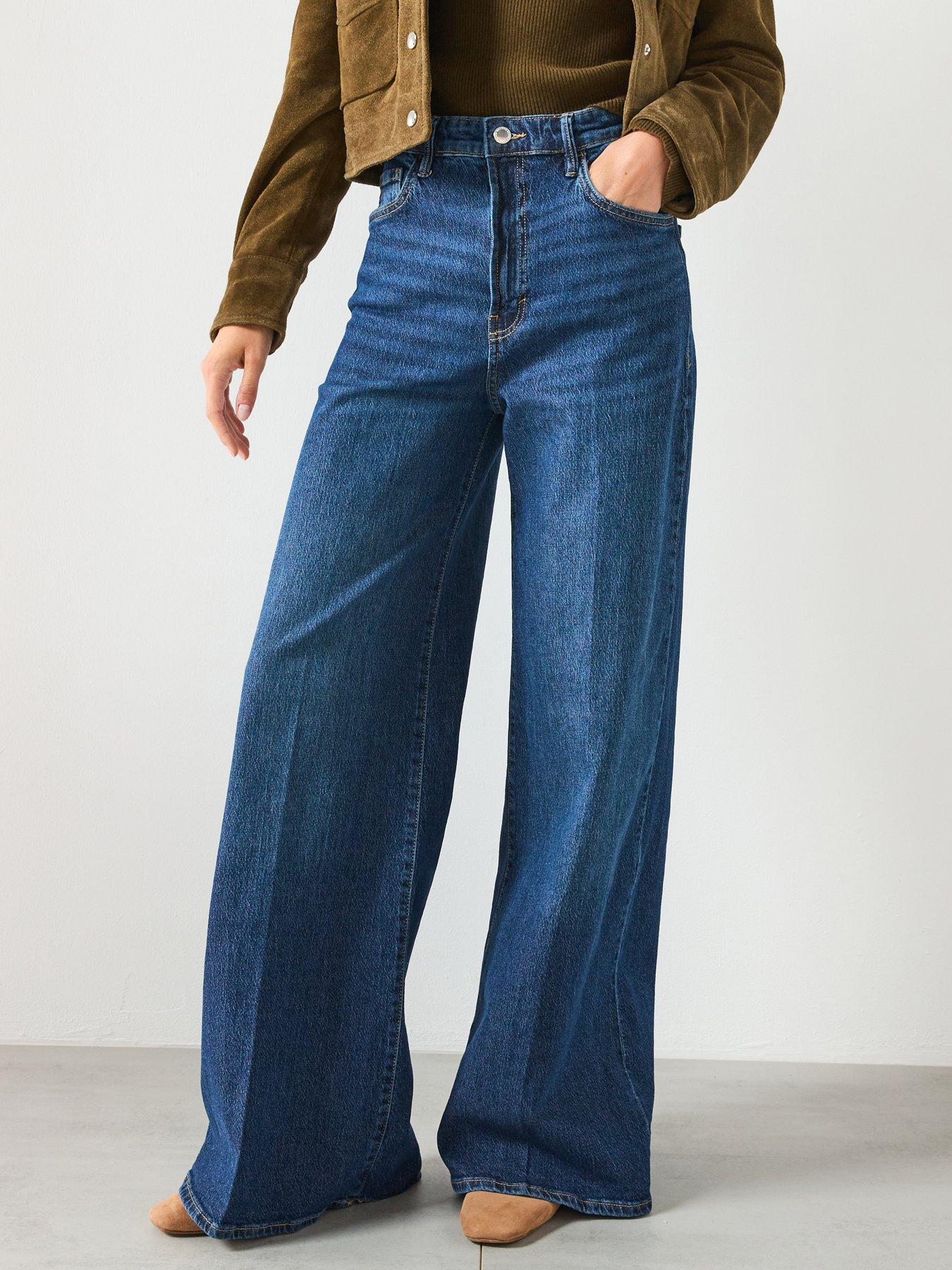 Image 1 of 6 of Mango Elise High Waisted Wide Leg Jeans - Blue