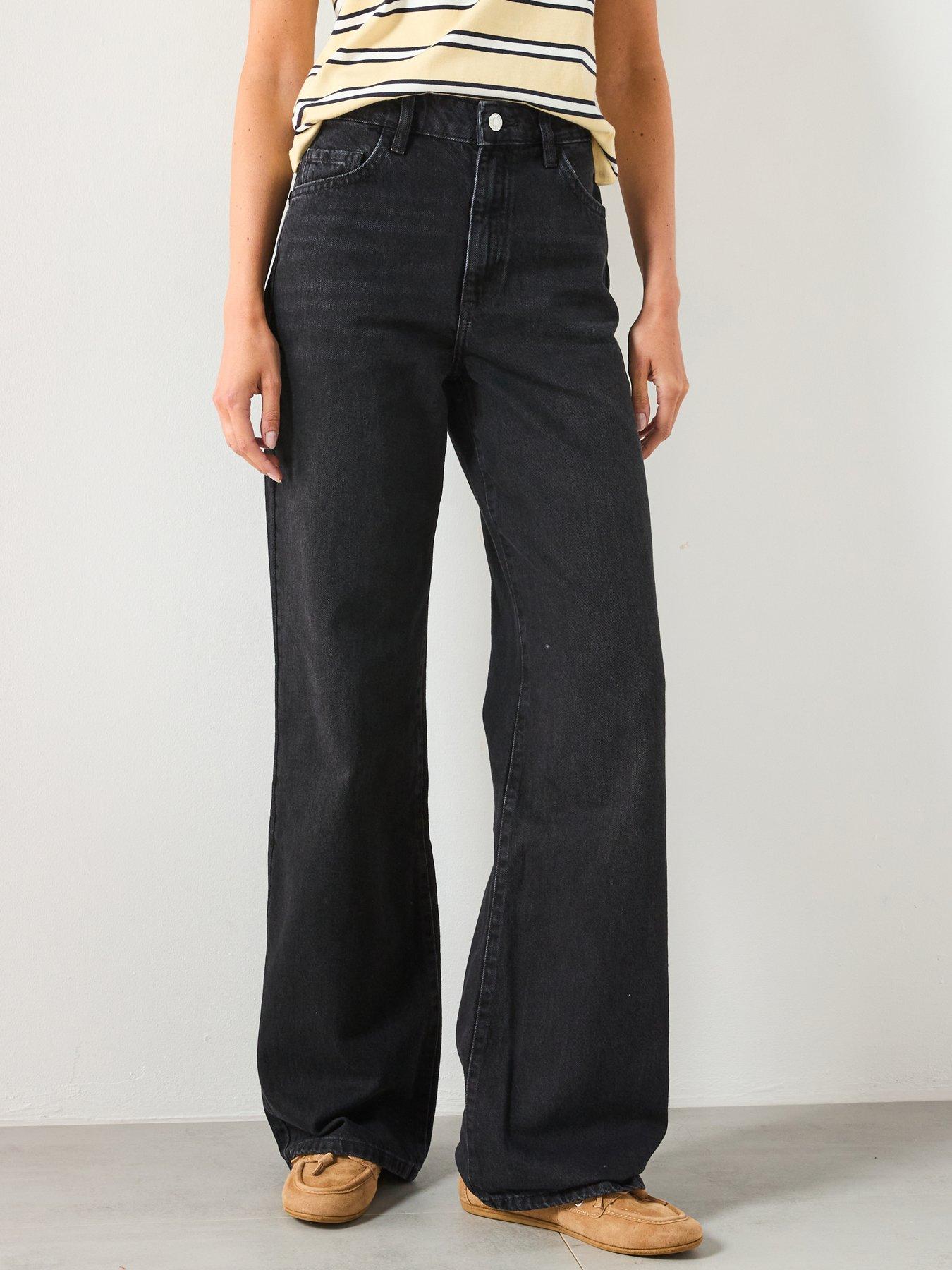 Mango Danila Wide Leg High Rise Jeans - Black