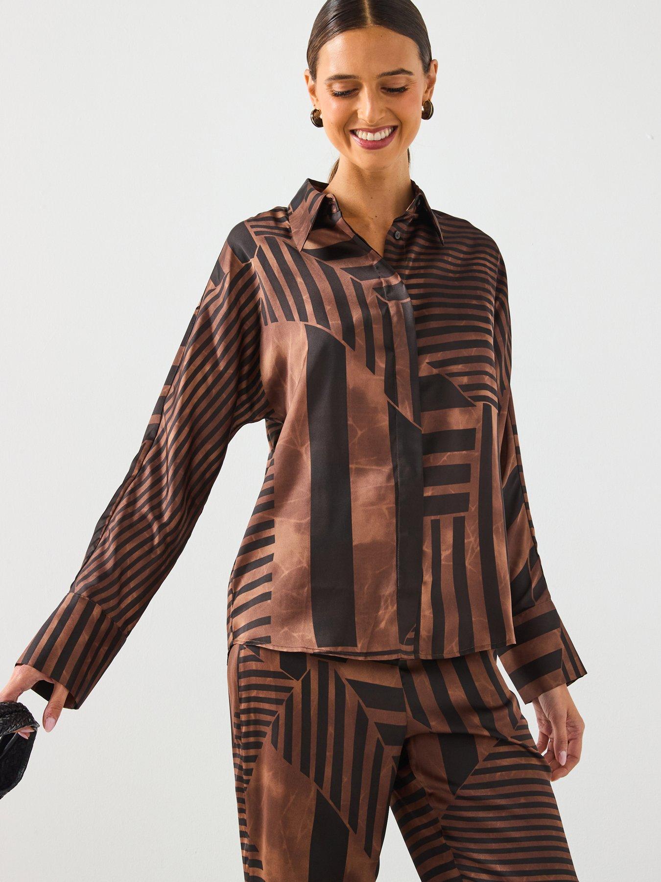 Mango Striped Satin Blouse - Brown