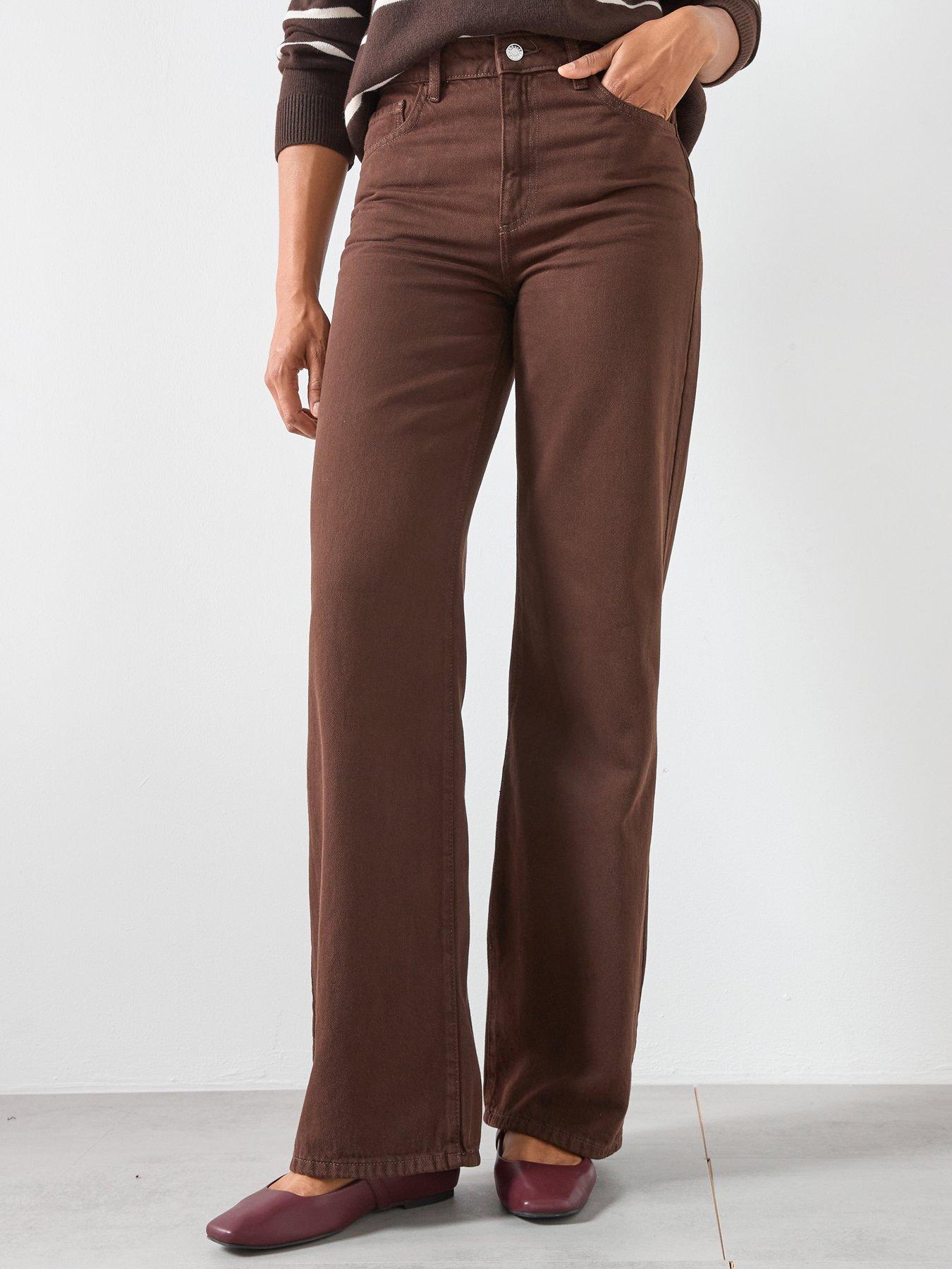 Image 1 of 6 of Mango Danila Wide Leg High Rise Jeans - Brown