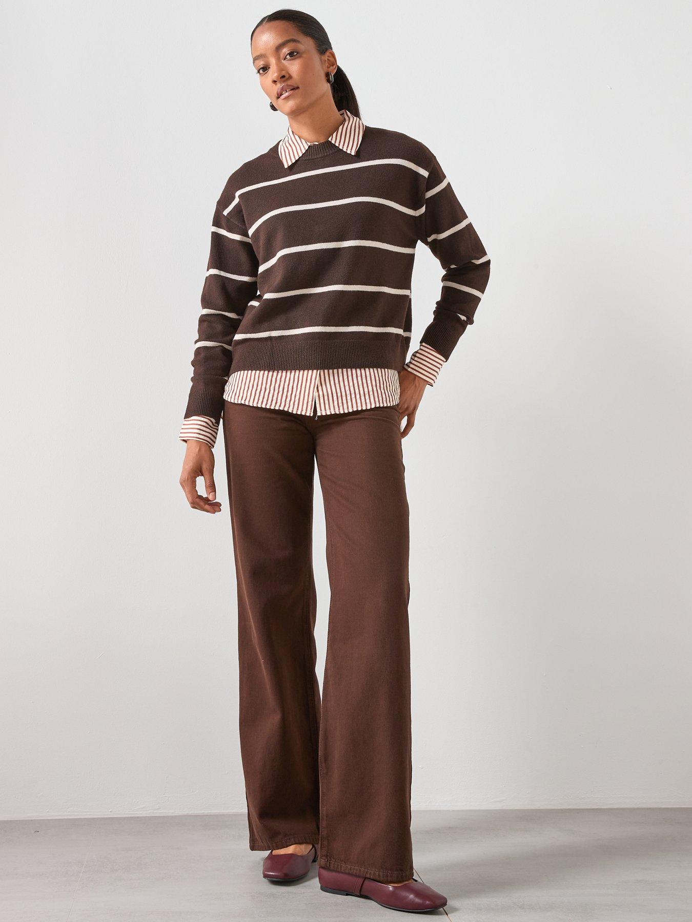 Image 3 of 6 of Mango Danila Wide Leg High Rise Jeans - Brown