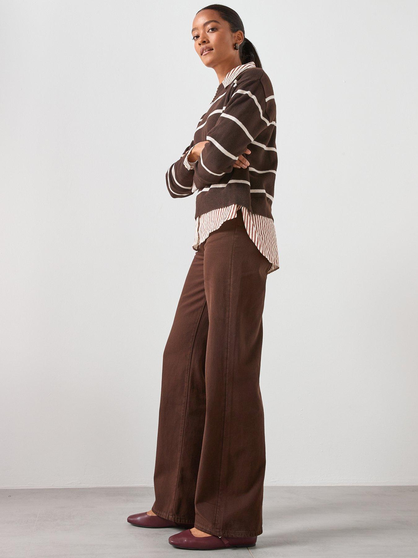 Image 4 of 6 of Mango Danila Wide Leg High Rise Jeans - Brown