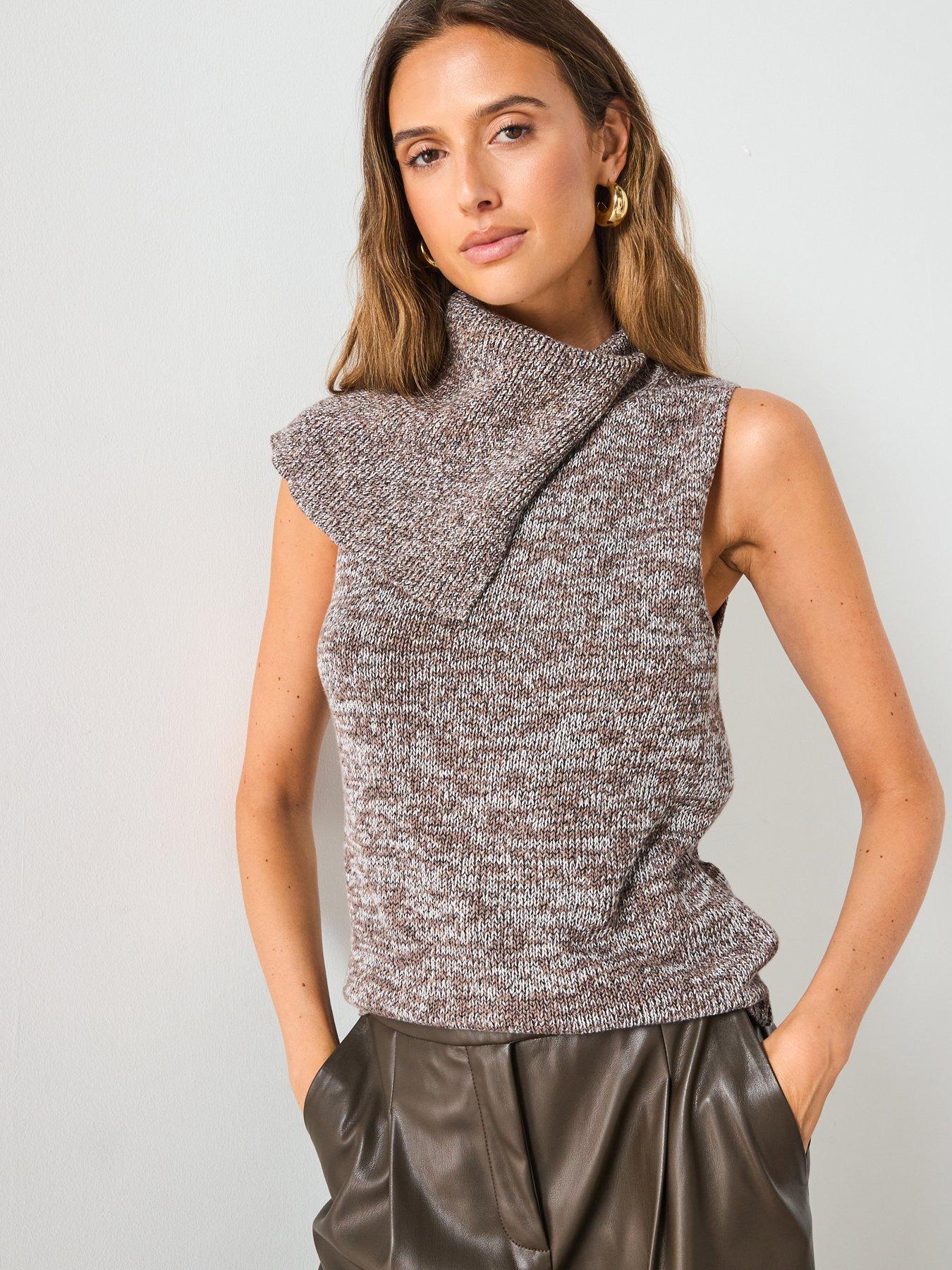 mango-waistcoat-with-mottled-wrap-collar-beige