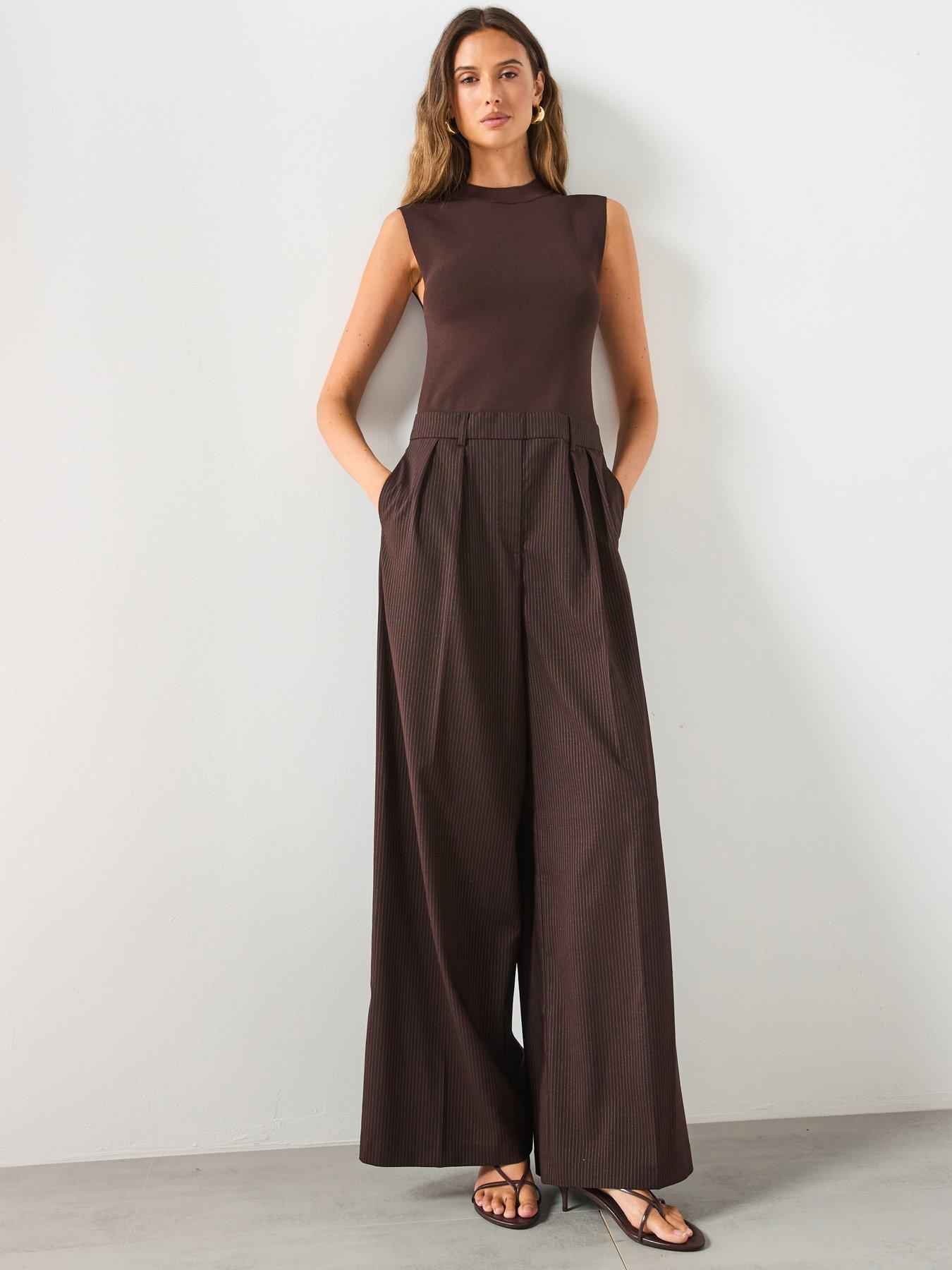 Mango Pinstripe Jumpsuit Combination - Brown