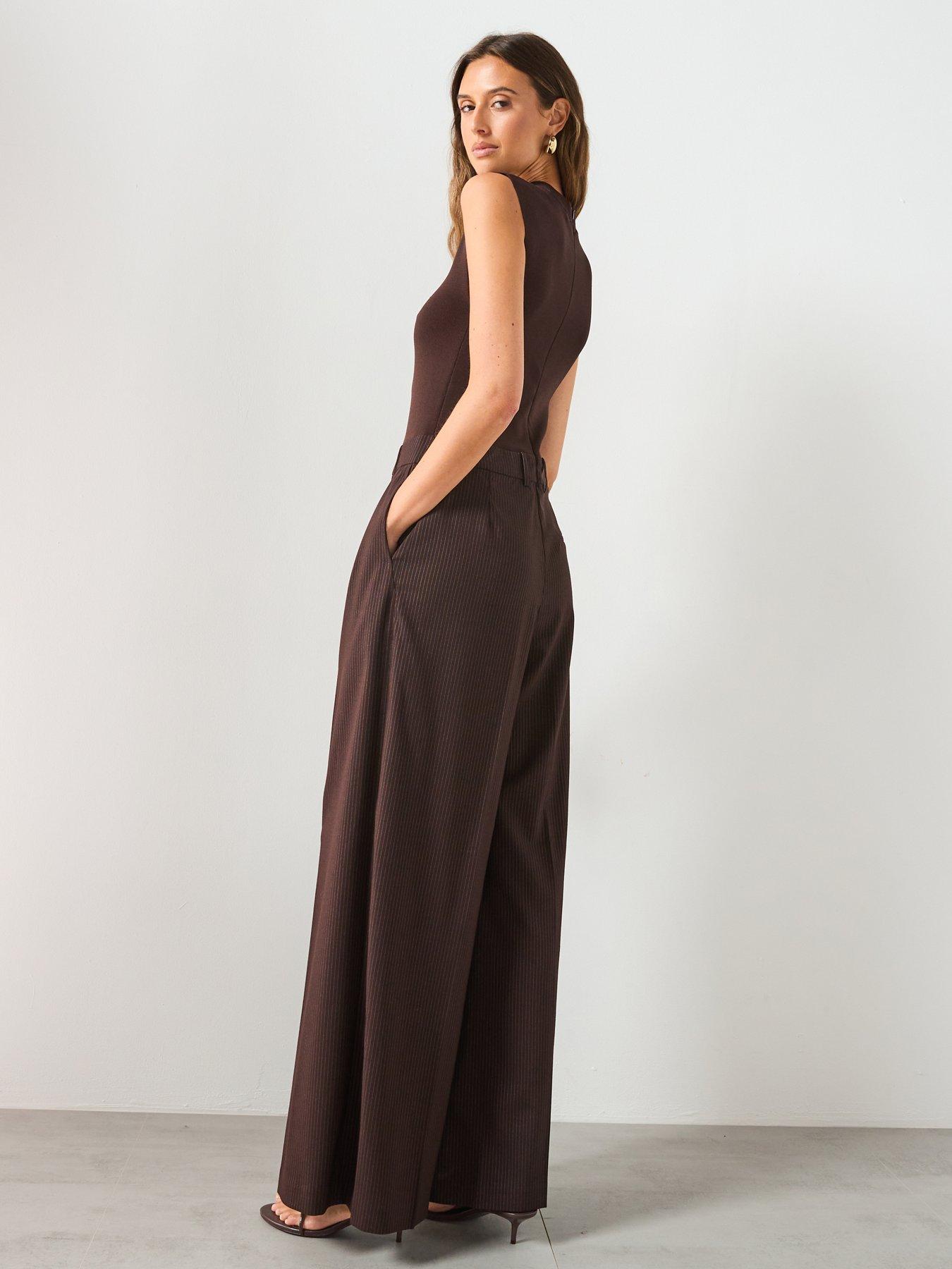 mango-pinstripe-jumpsuit-combination-brownstillFront