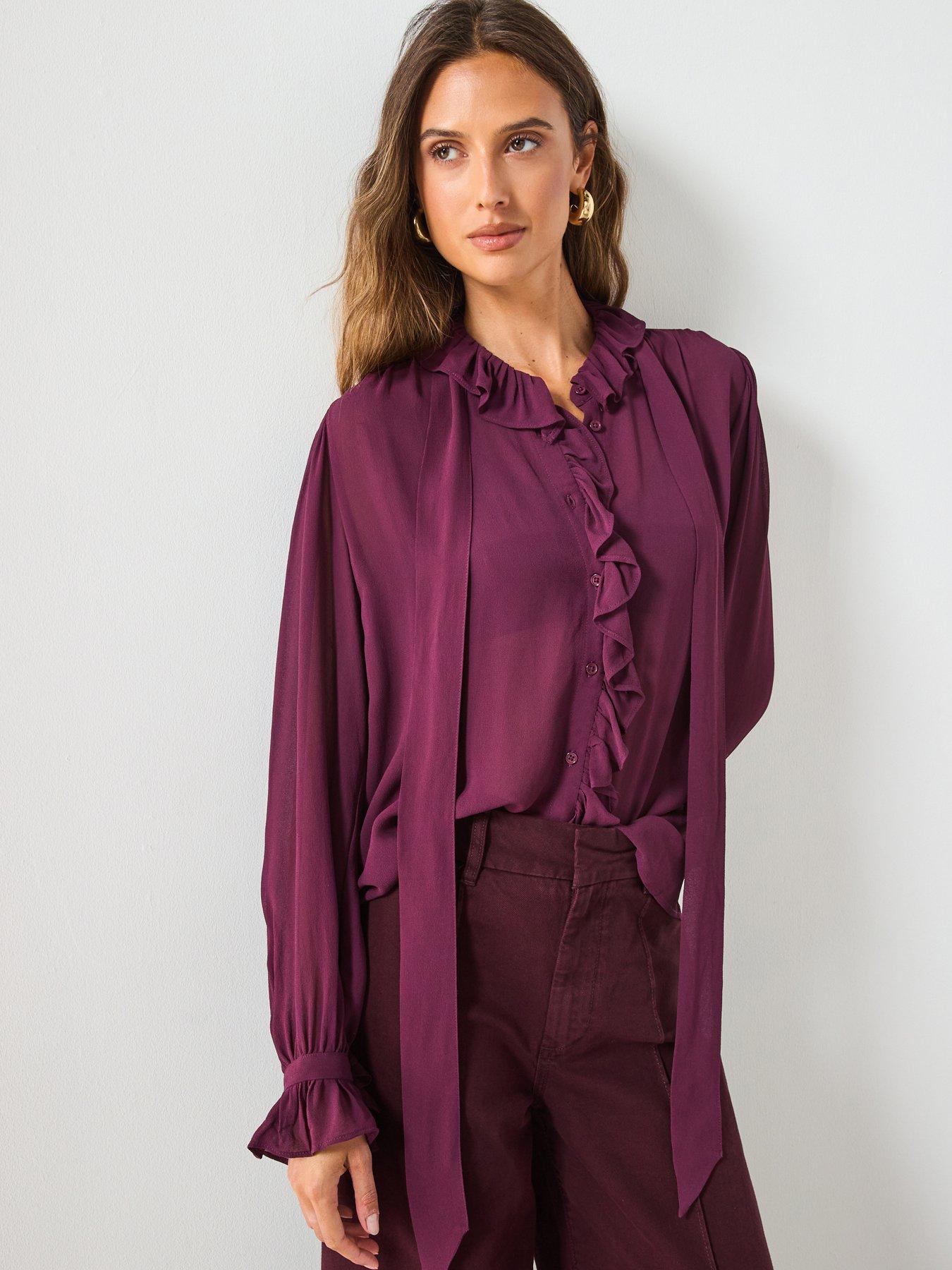 mango-ruffled-blouse-with-scarf-red