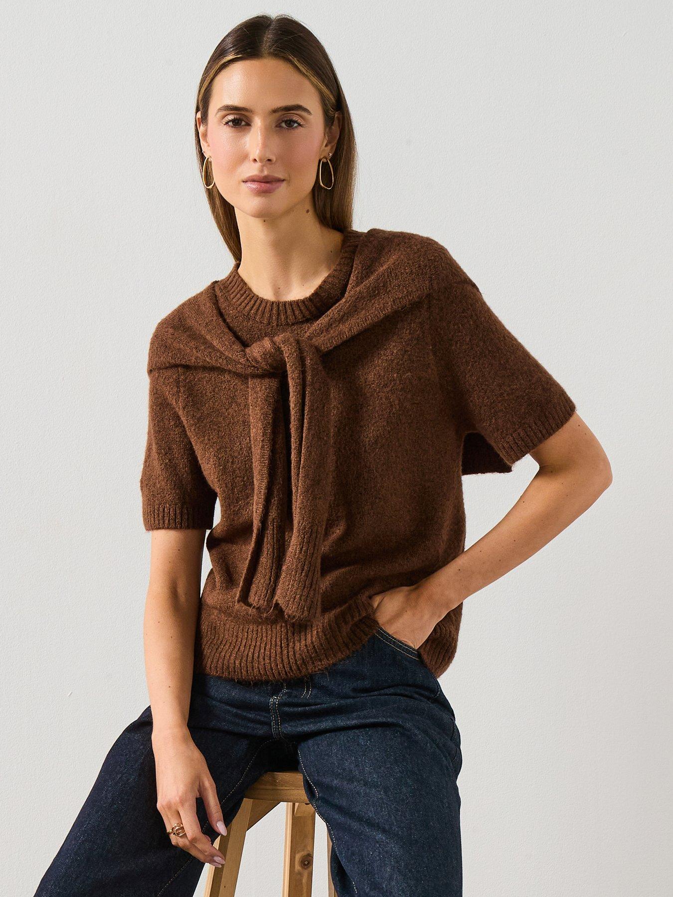 mango-combined-short-sleeve-jumper--brown