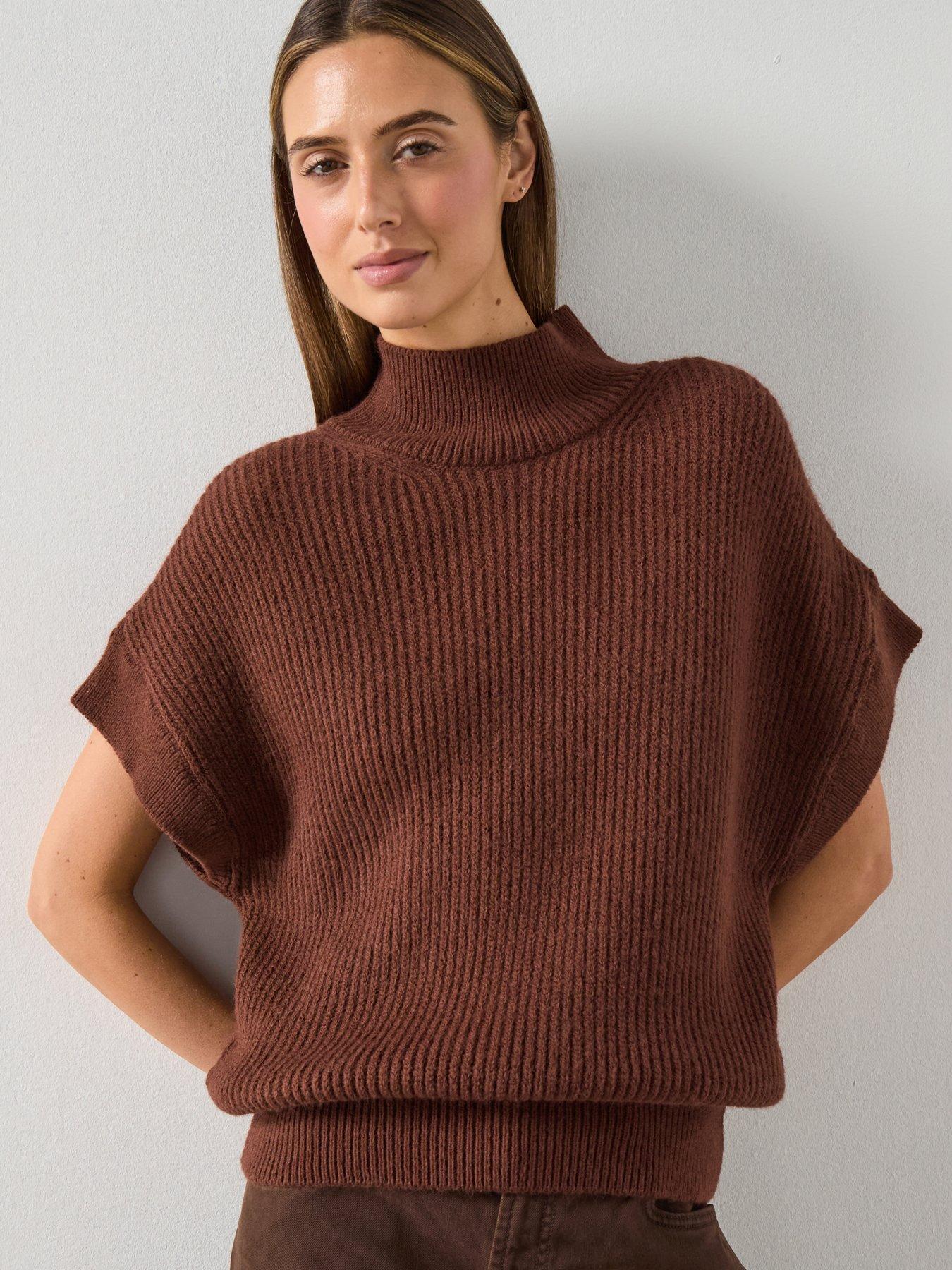 Mango Perkins Neck Short Sleeved Sweater - Brown
