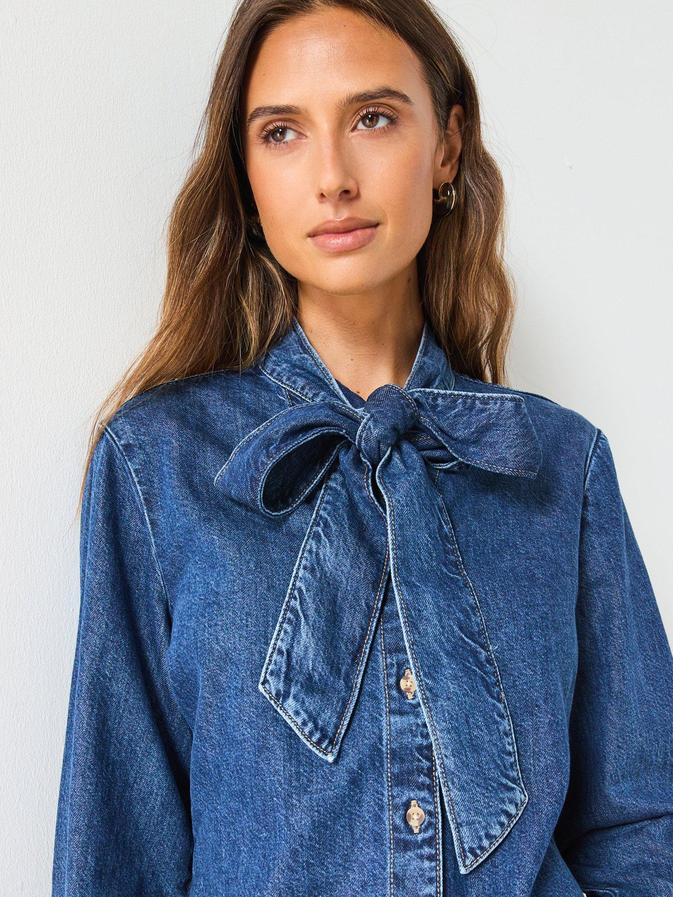 mango-denim-shirt-with-bow-blueoutfit