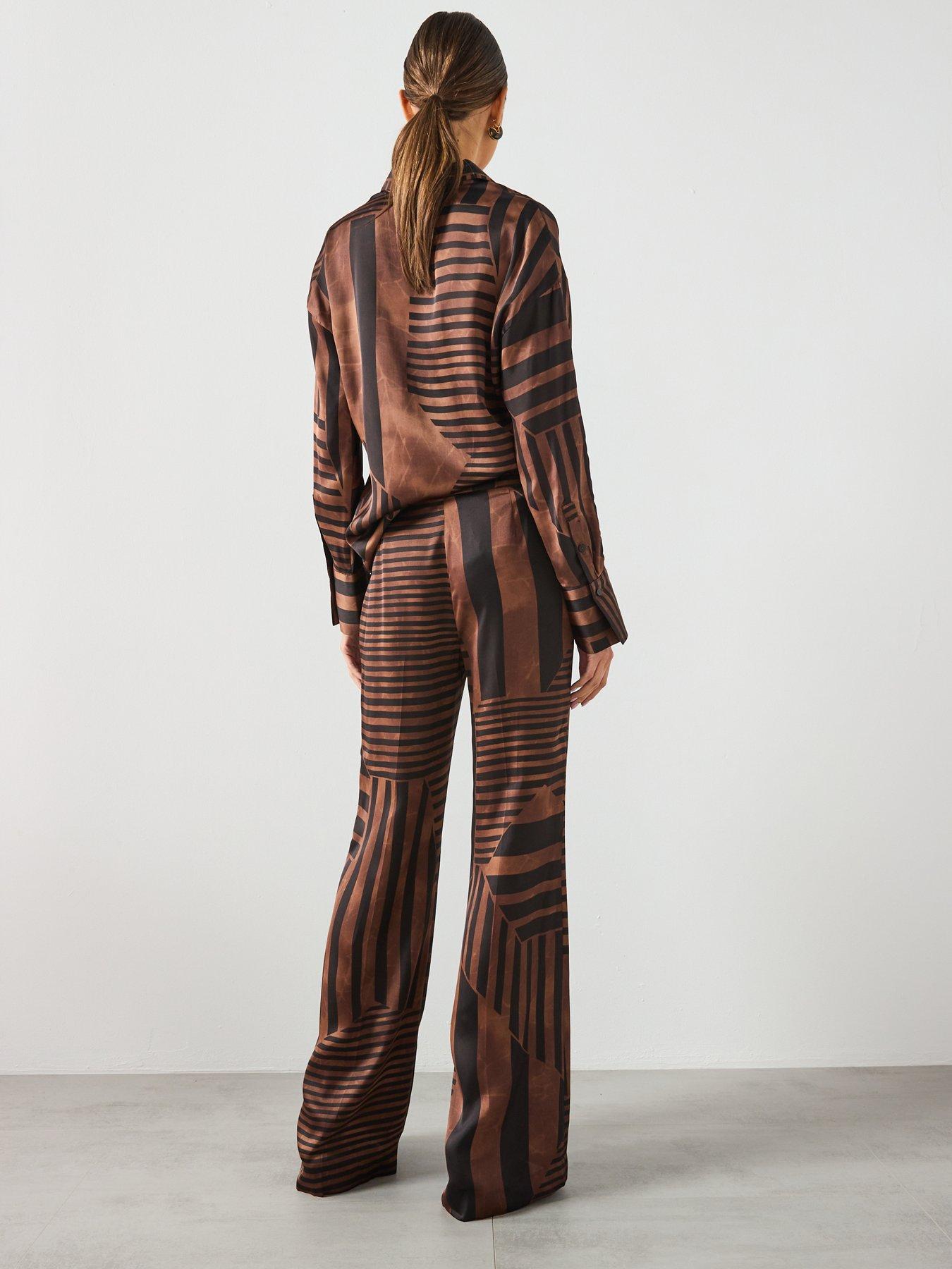 Image 2 of 6 of Mango Satin Striped Trousers - Brown
