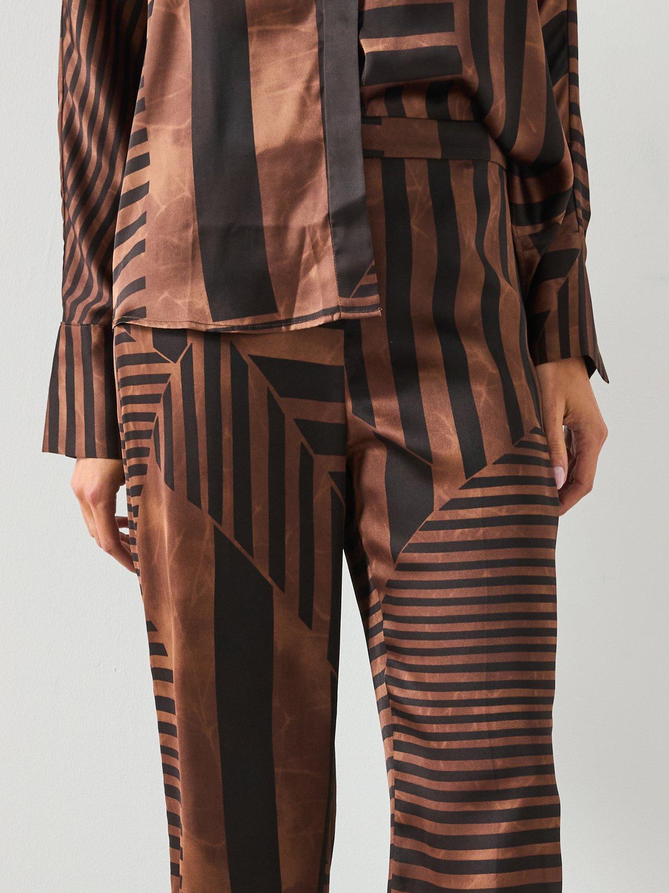 Image 5 of 6 of Mango Satin Striped Trousers - Brown