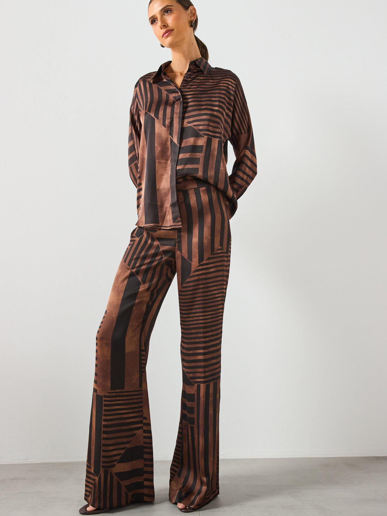 Image 6 of 6 of Mango Satin Striped Trousers - Brown
