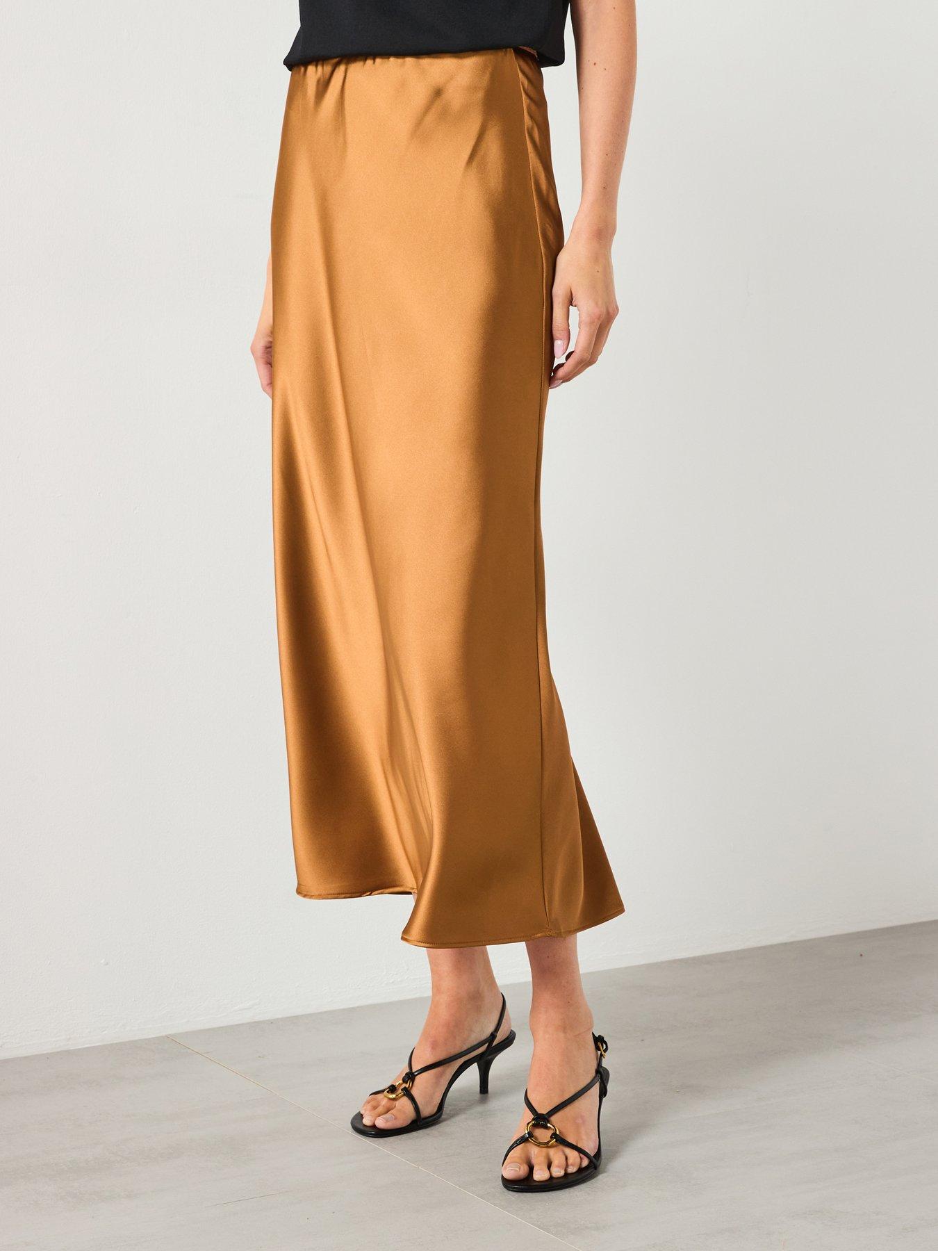 Mango Midi Satin Skirt - Brown