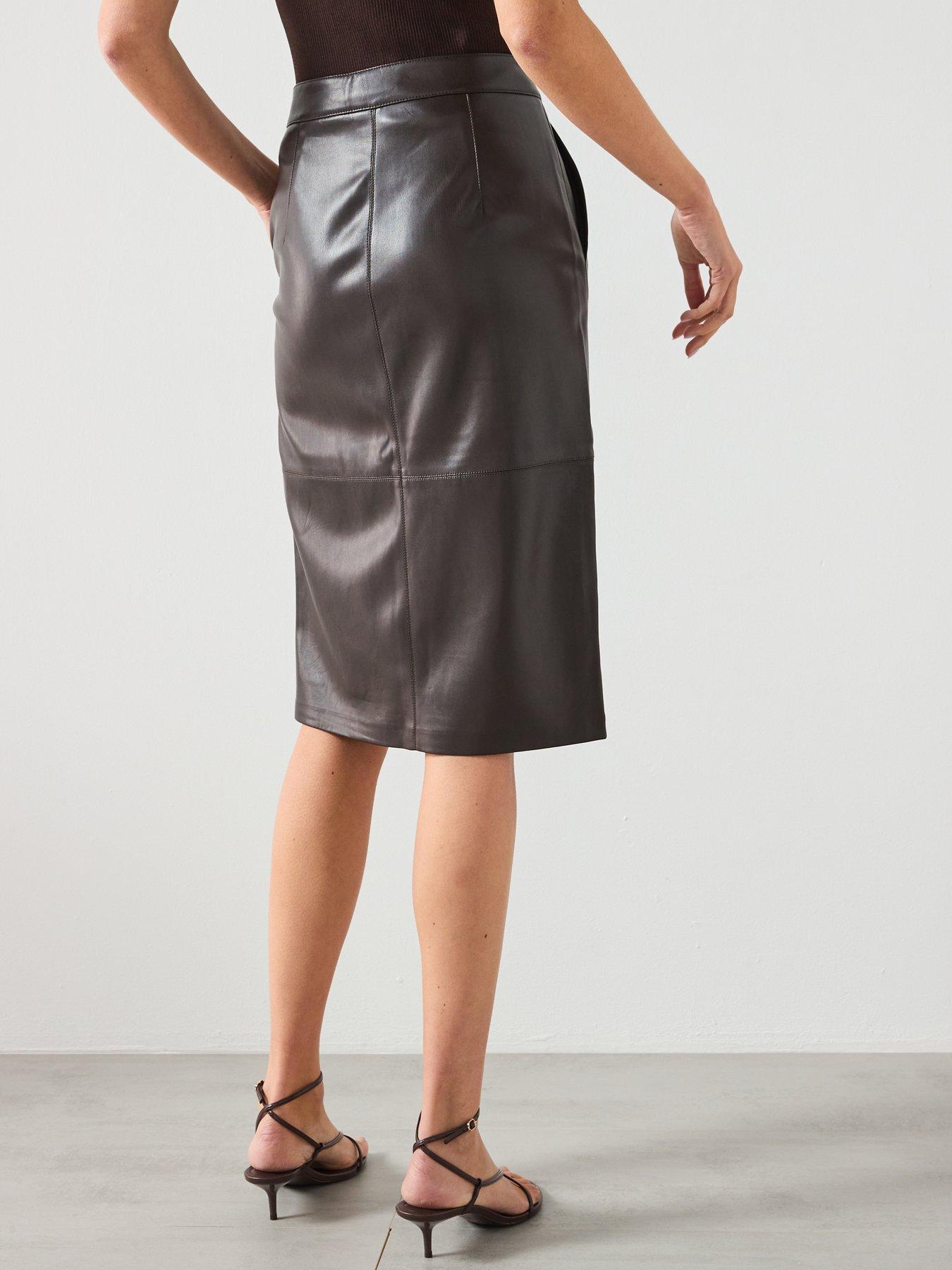 mango-leather-effect-pencil-skirt-brownstillFront