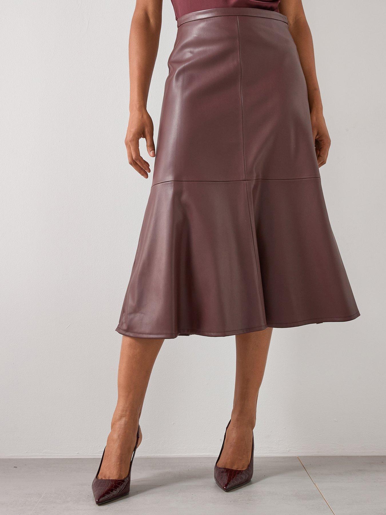 Mango Leather Effect Midi Skirt - Purple