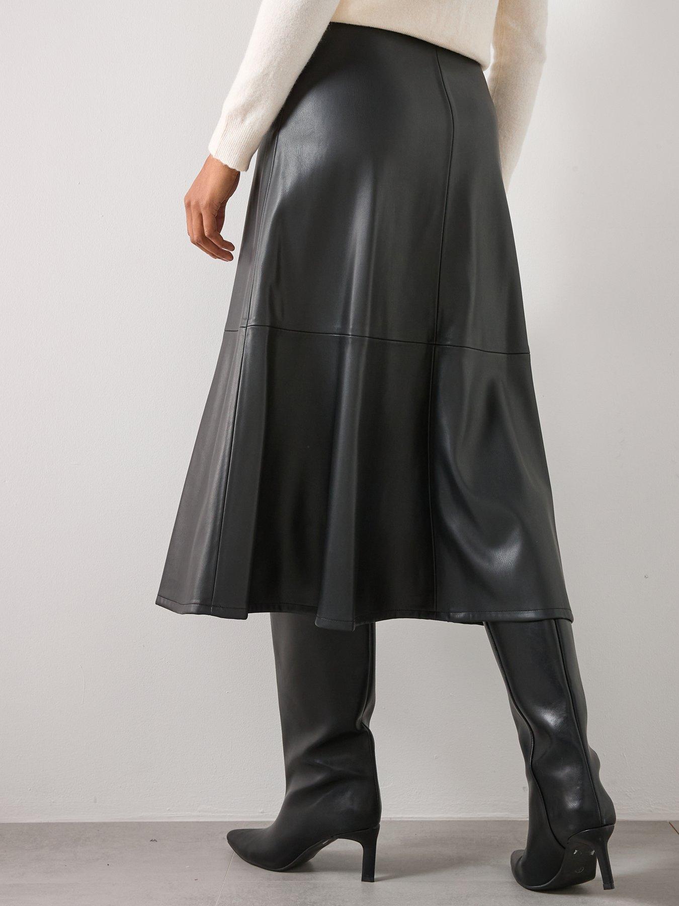 Image 2 of 5 of Mango Leather Effect Midi Skirt - Black