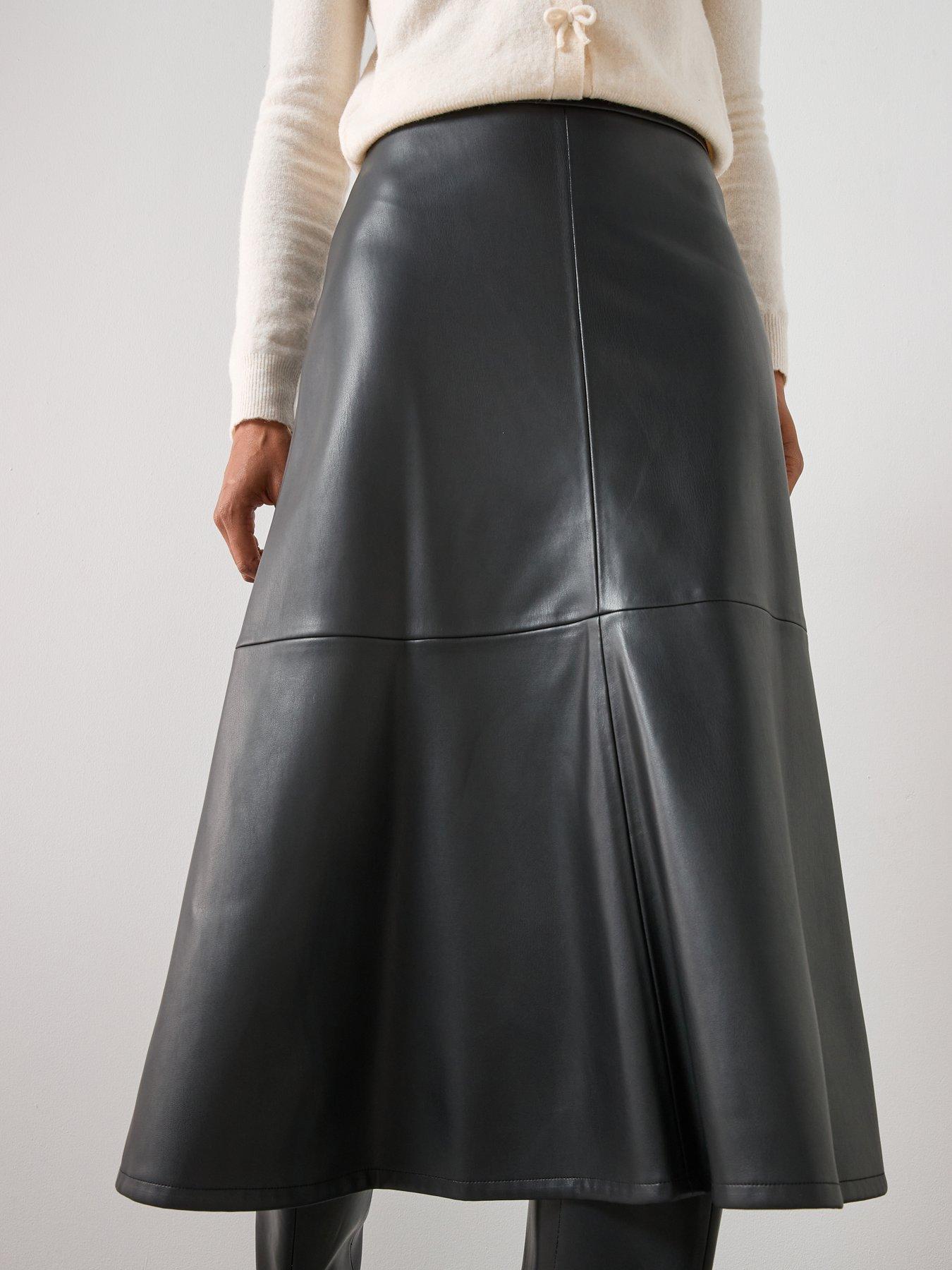 Image 5 of 5 of Mango Leather Effect Midi Skirt - Black