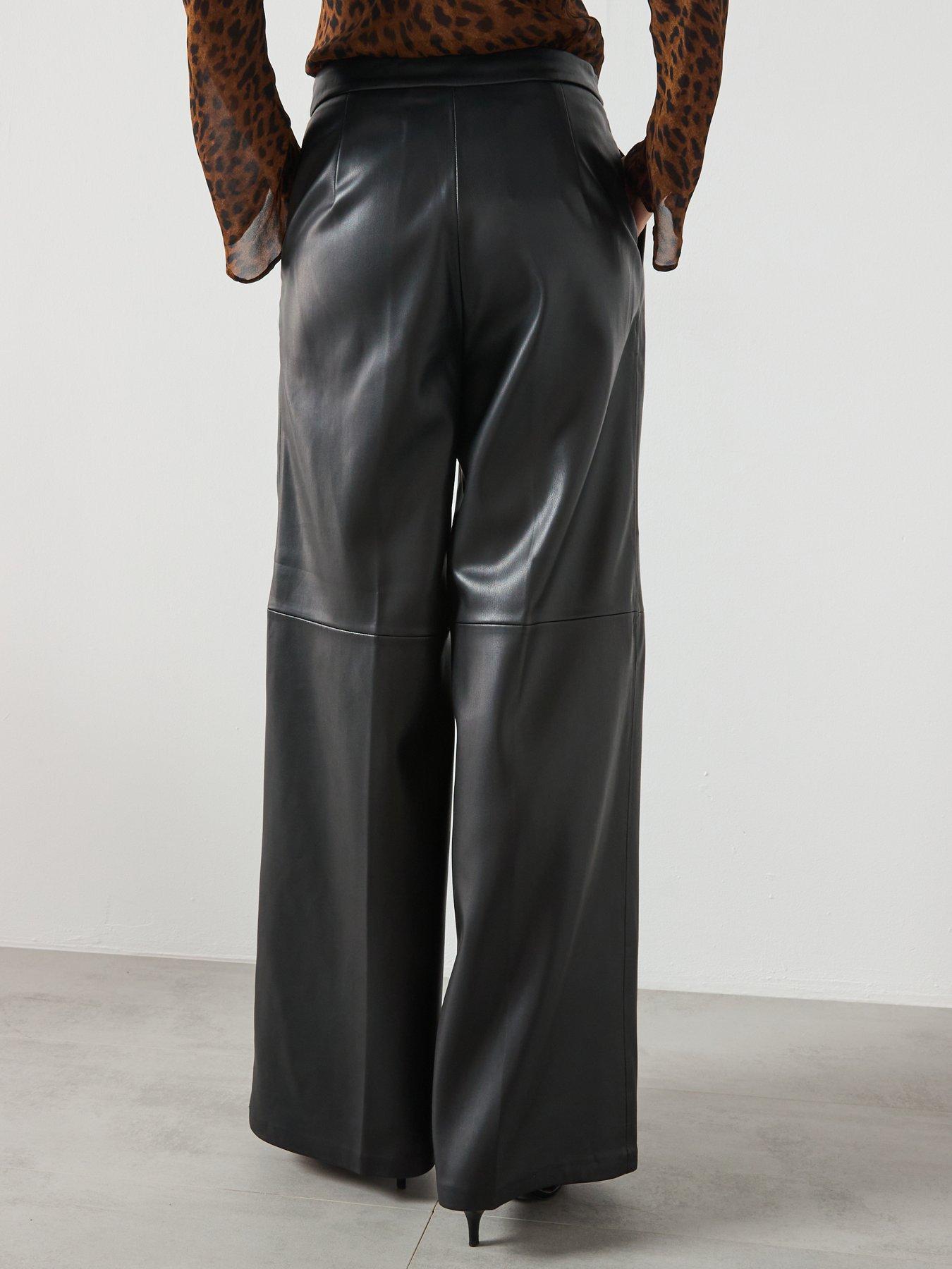 Image 2 of 6 of Mango Leather Effect Wide Leg Trouser