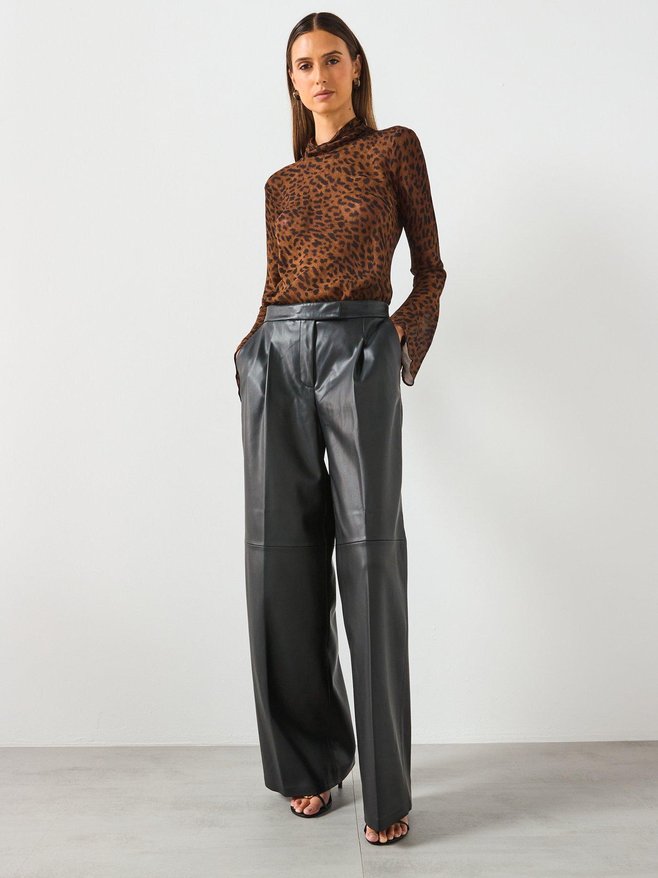 Image 3 of 6 of Mango Leather Effect Wide Leg Trouser