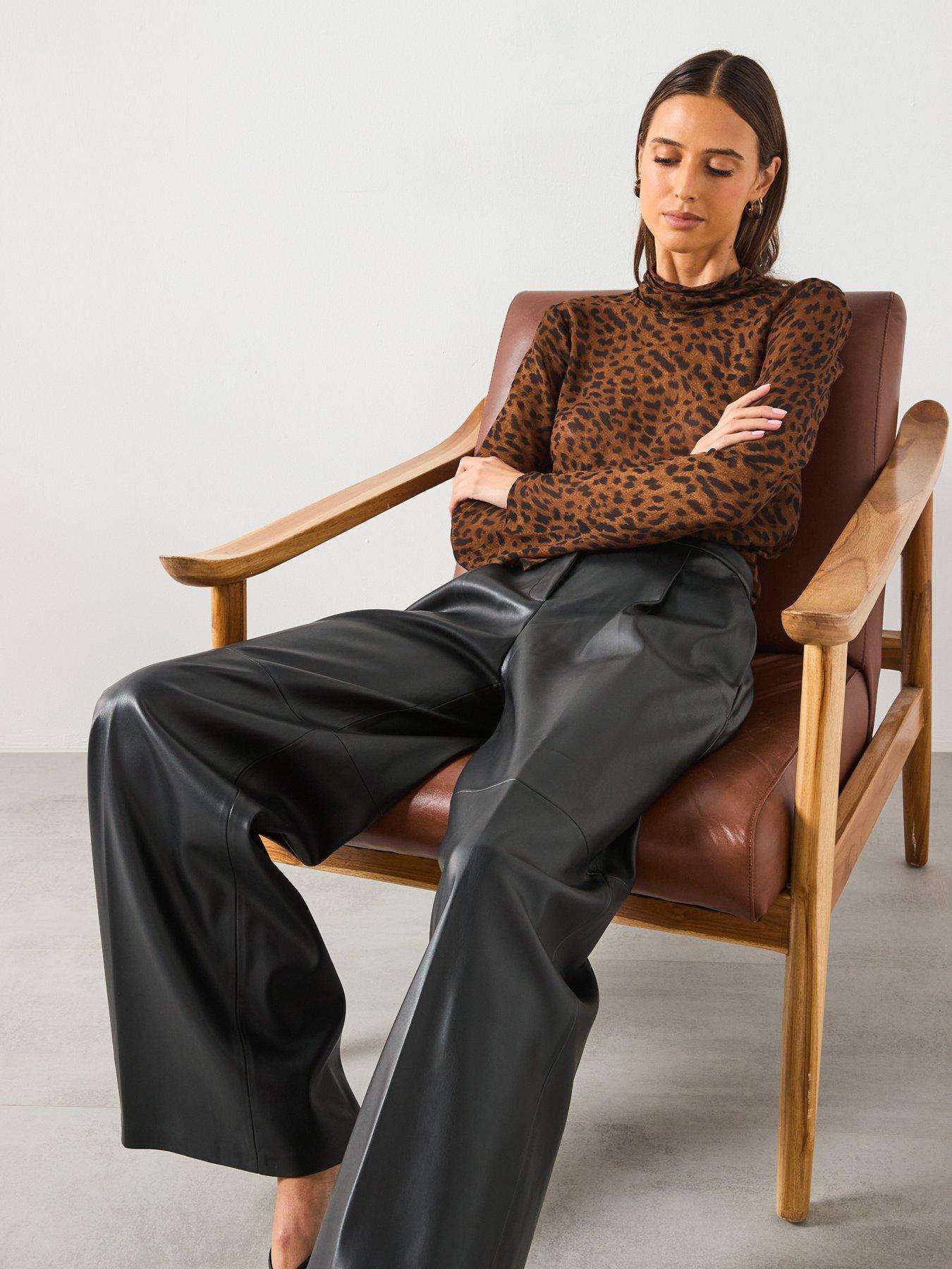 Image 6 of 6 of Mango Leather Effect Wide Leg Trouser