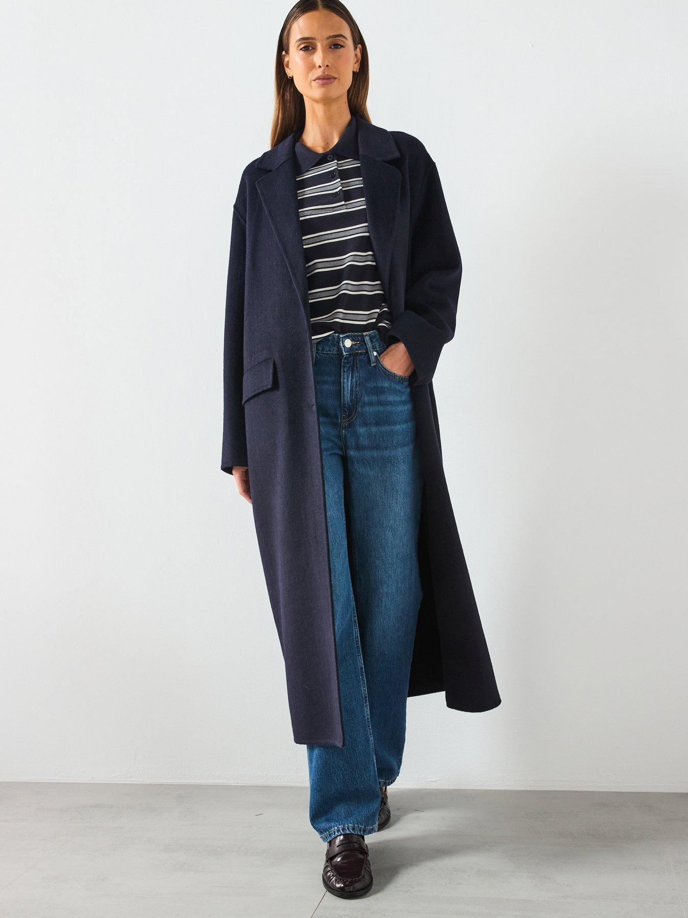 Mango Wool Overcoat - Navy