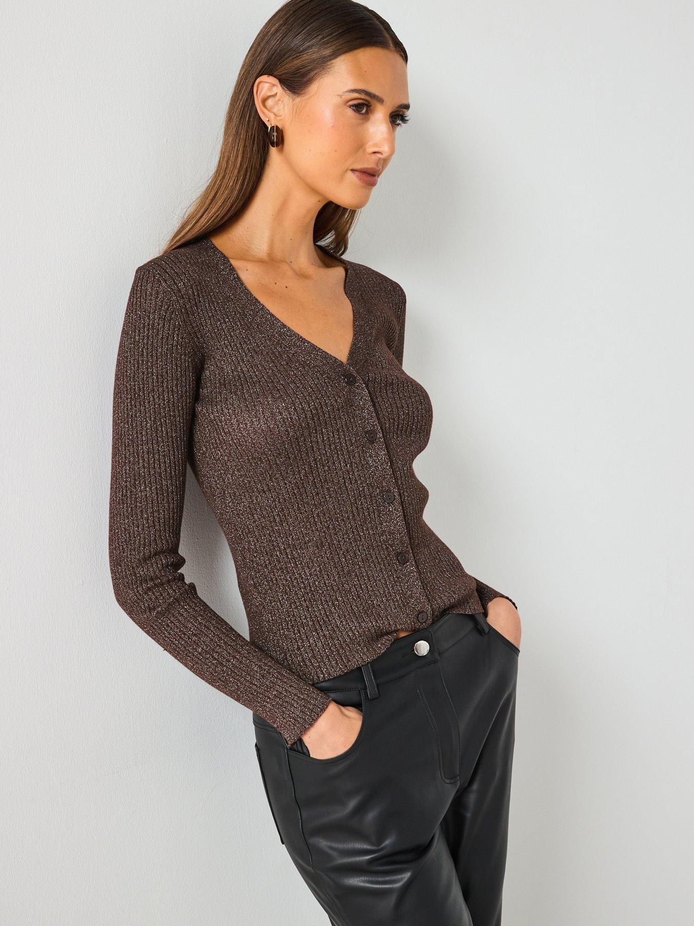 Mango Ribbed Knitted Cardigan - Brown