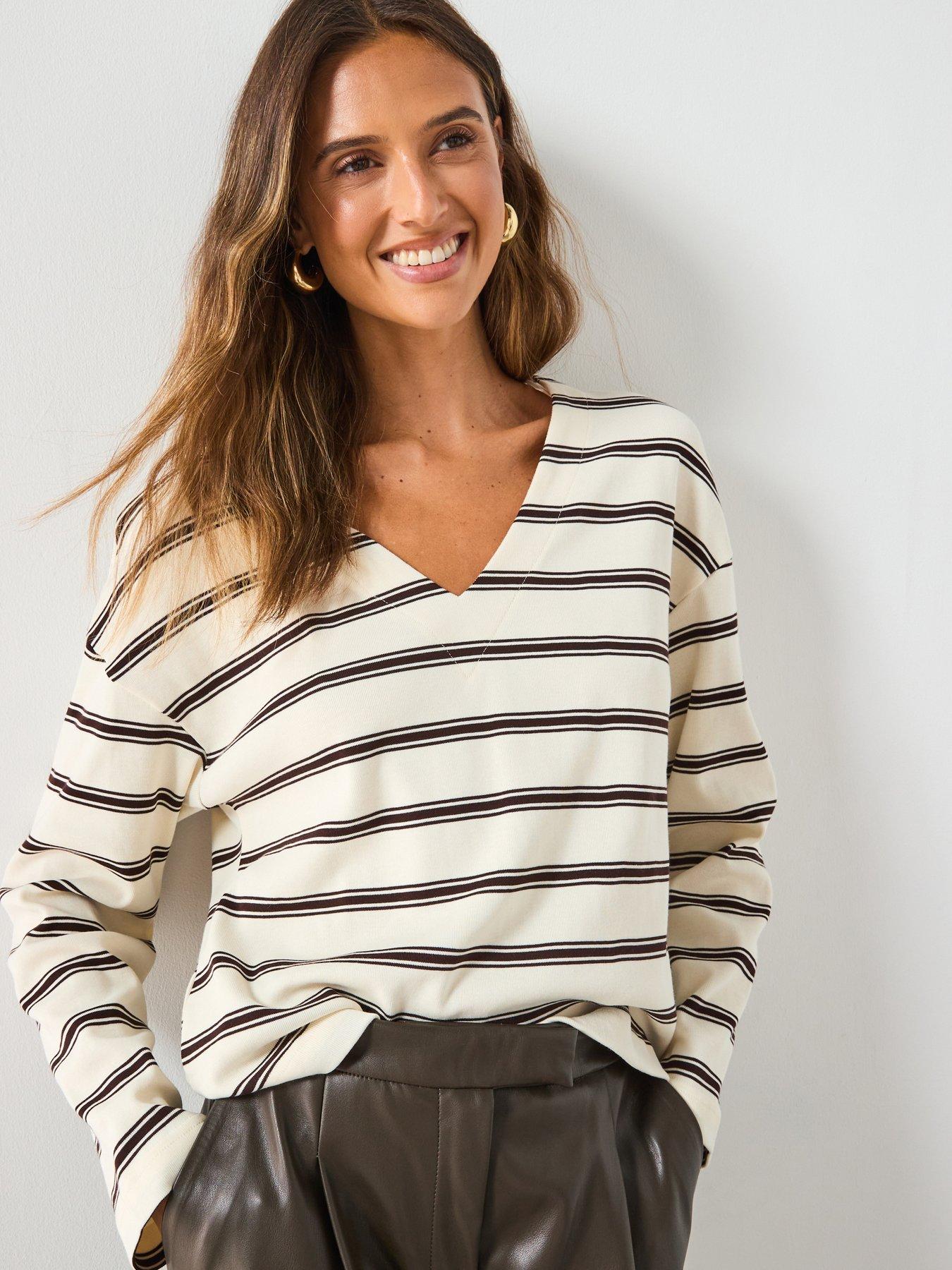 Mango Striped Cotton Blend Sweatshirt - Cream