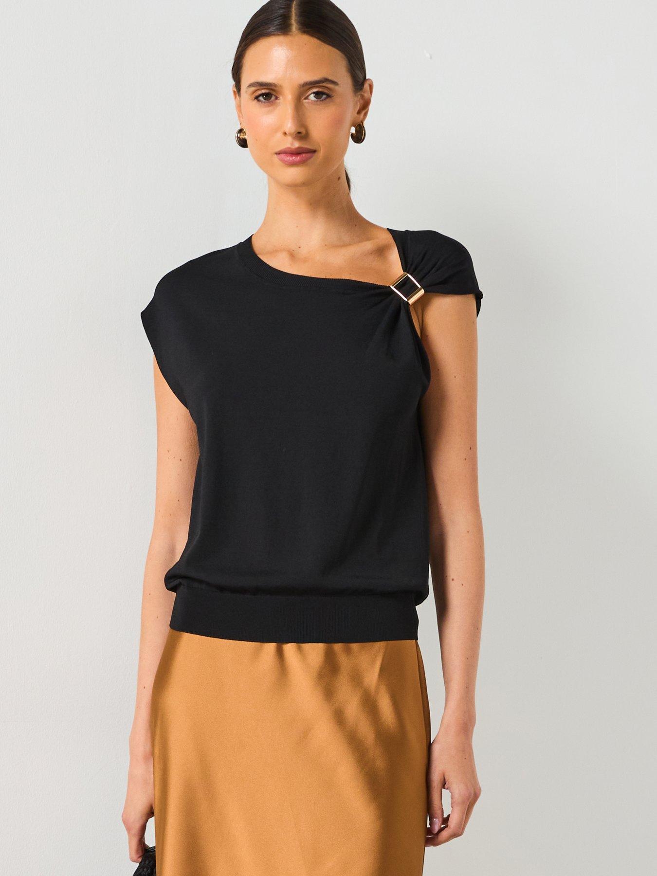 mango-short-sleeved-sweater-with-metallic-detail-black