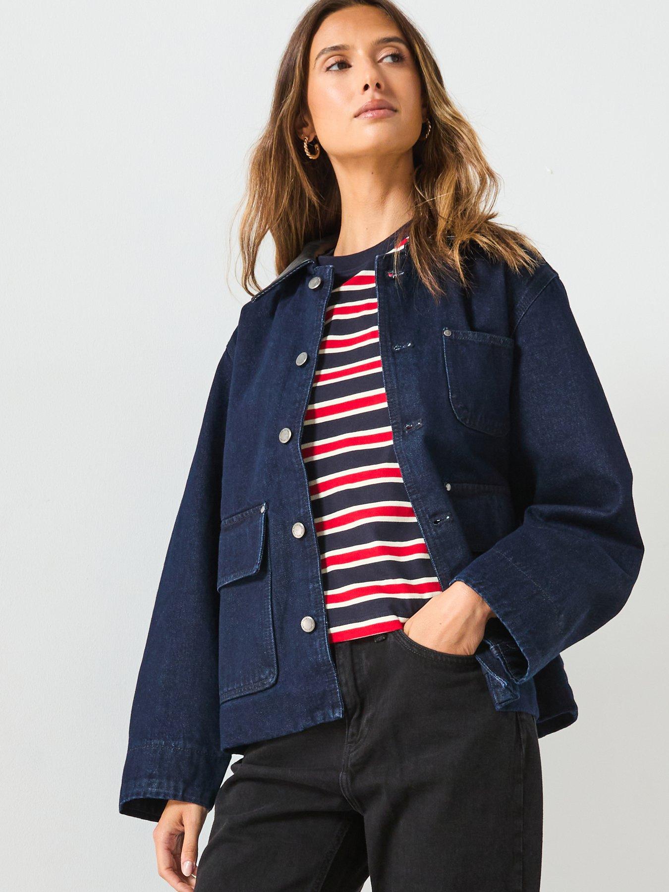 Mango Denim Jacket with Leather Effect Collar - Blue