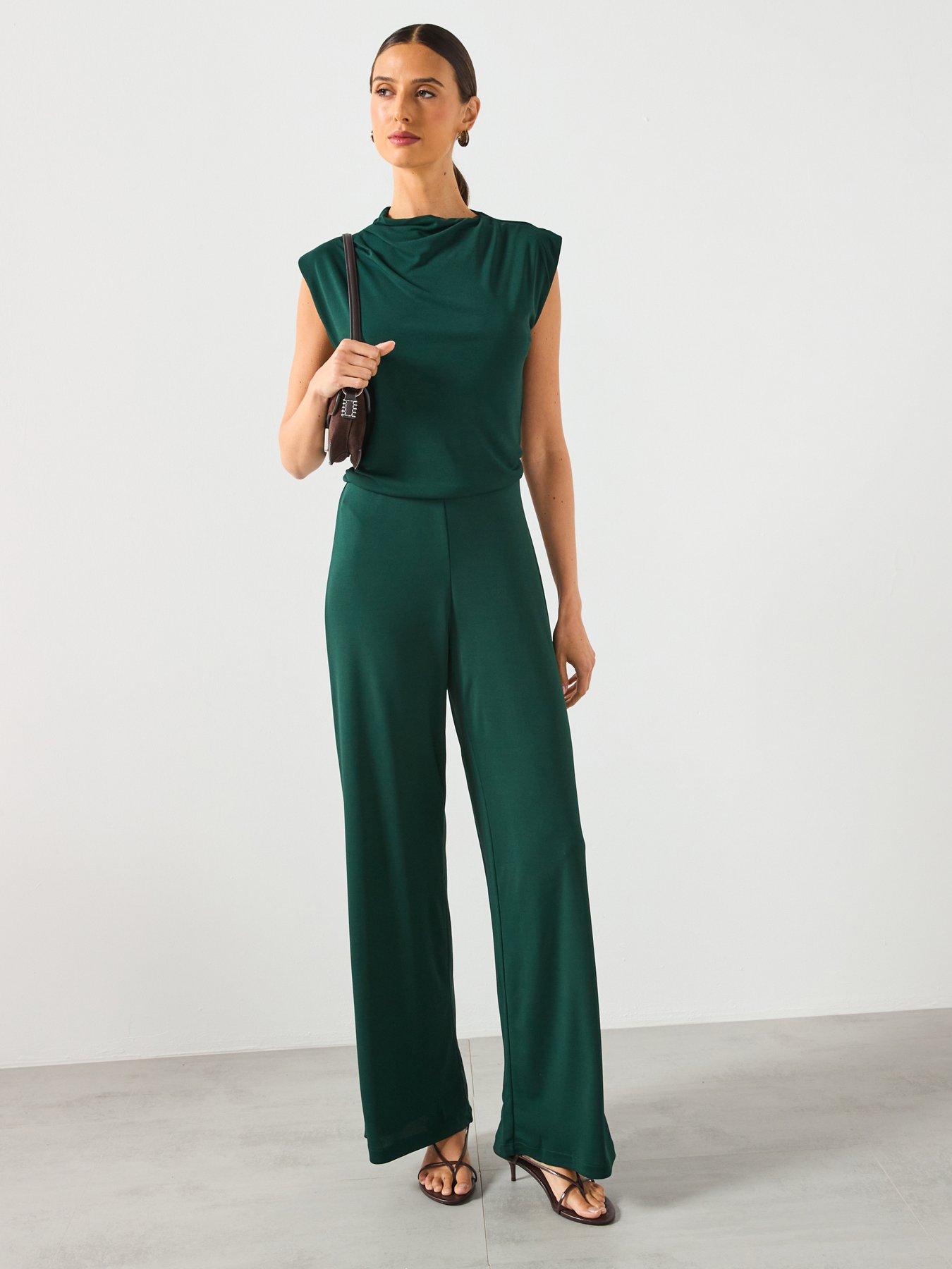 Mango Straight Fit Jumpsuit With Draped Neckline - Green