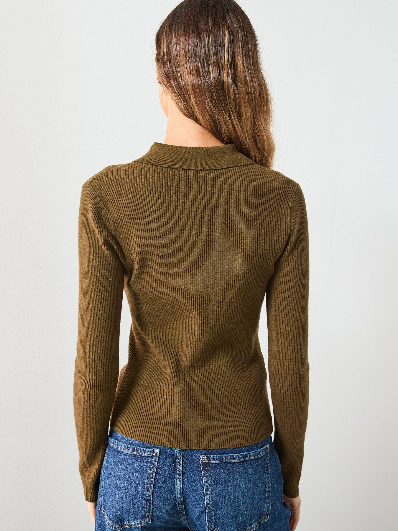 mango-polo-collar-ribbed-sweater-khakistillFront