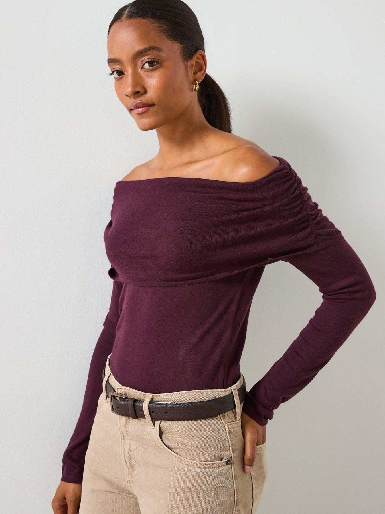 mango-fitted-jumper-with-draped-neckline-red