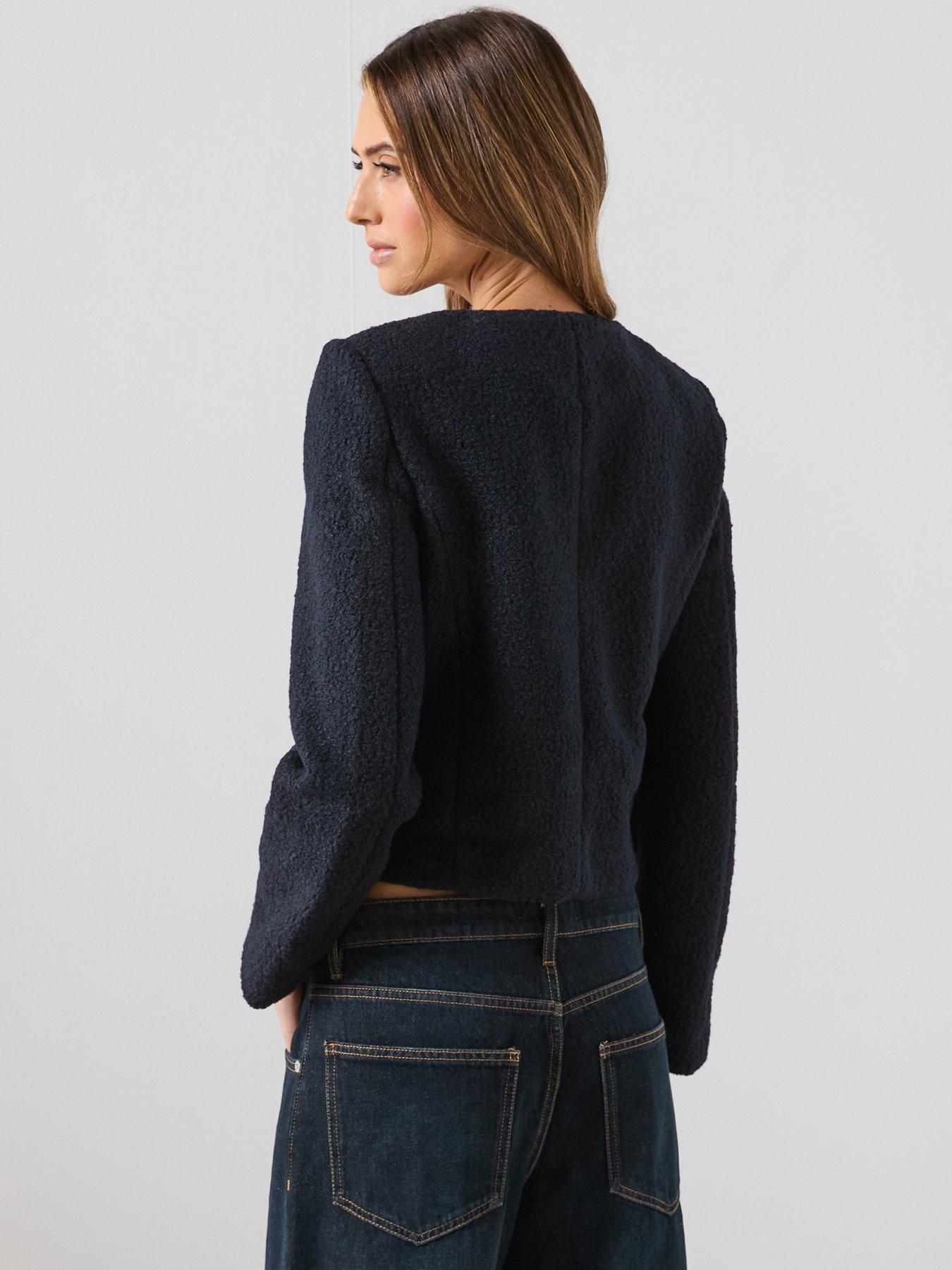 Image 2 of 6 of Mango Boucle Silver Button Jacket - Navy