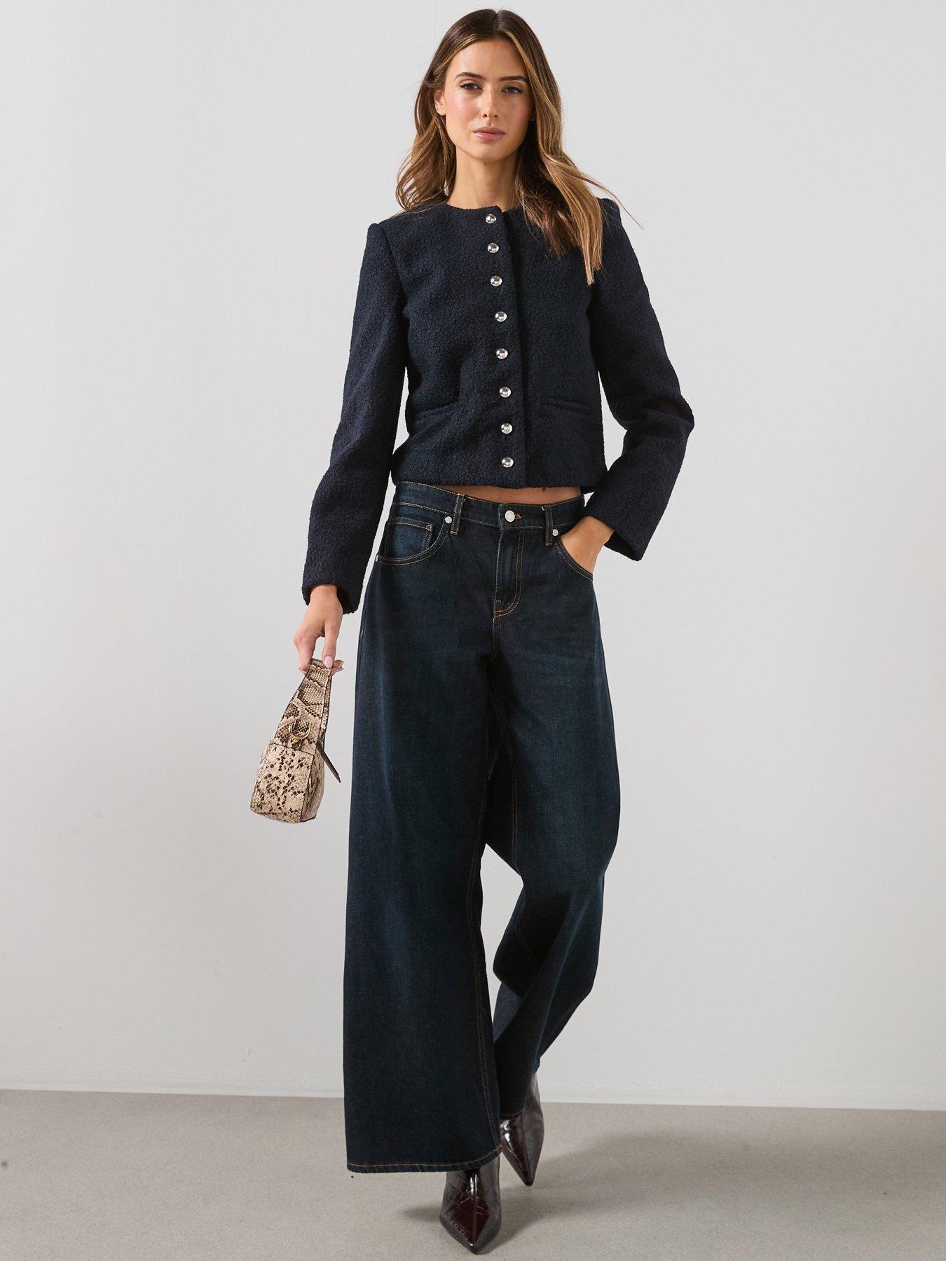 Image 3 of 6 of Mango Boucle Silver Button Jacket - Navy