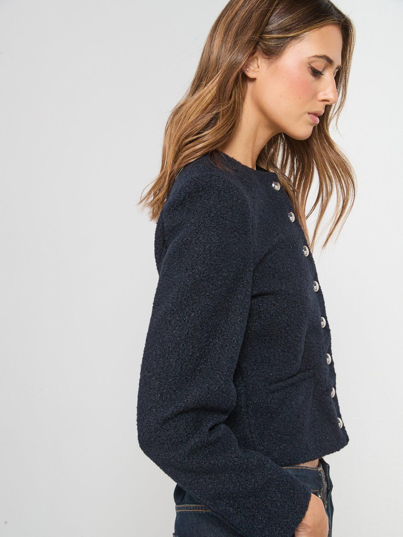 Image 6 of 6 of Mango Boucle Silver Button Jacket - Navy