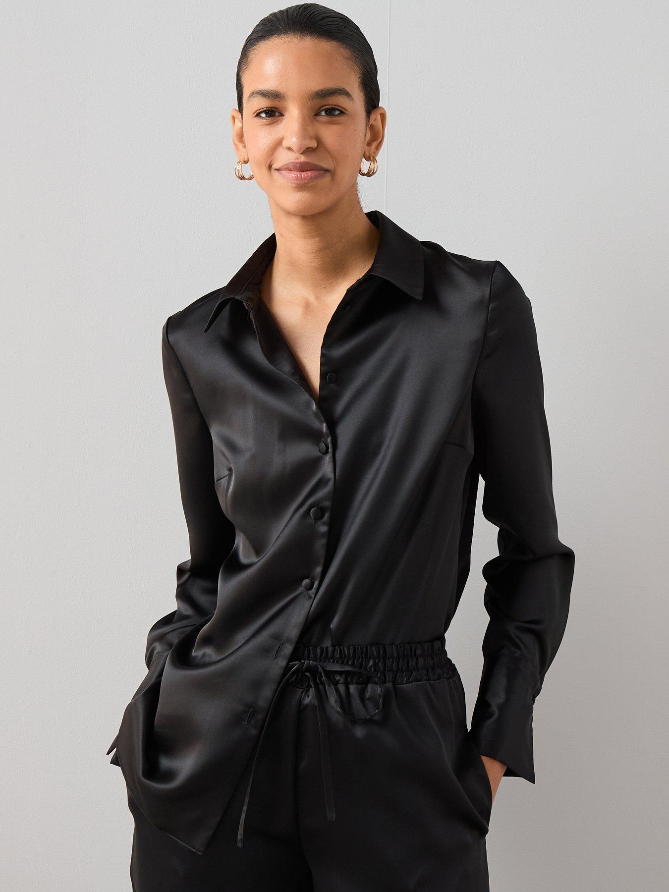 The Very Collection Satin Shirt Co-ord  - Black