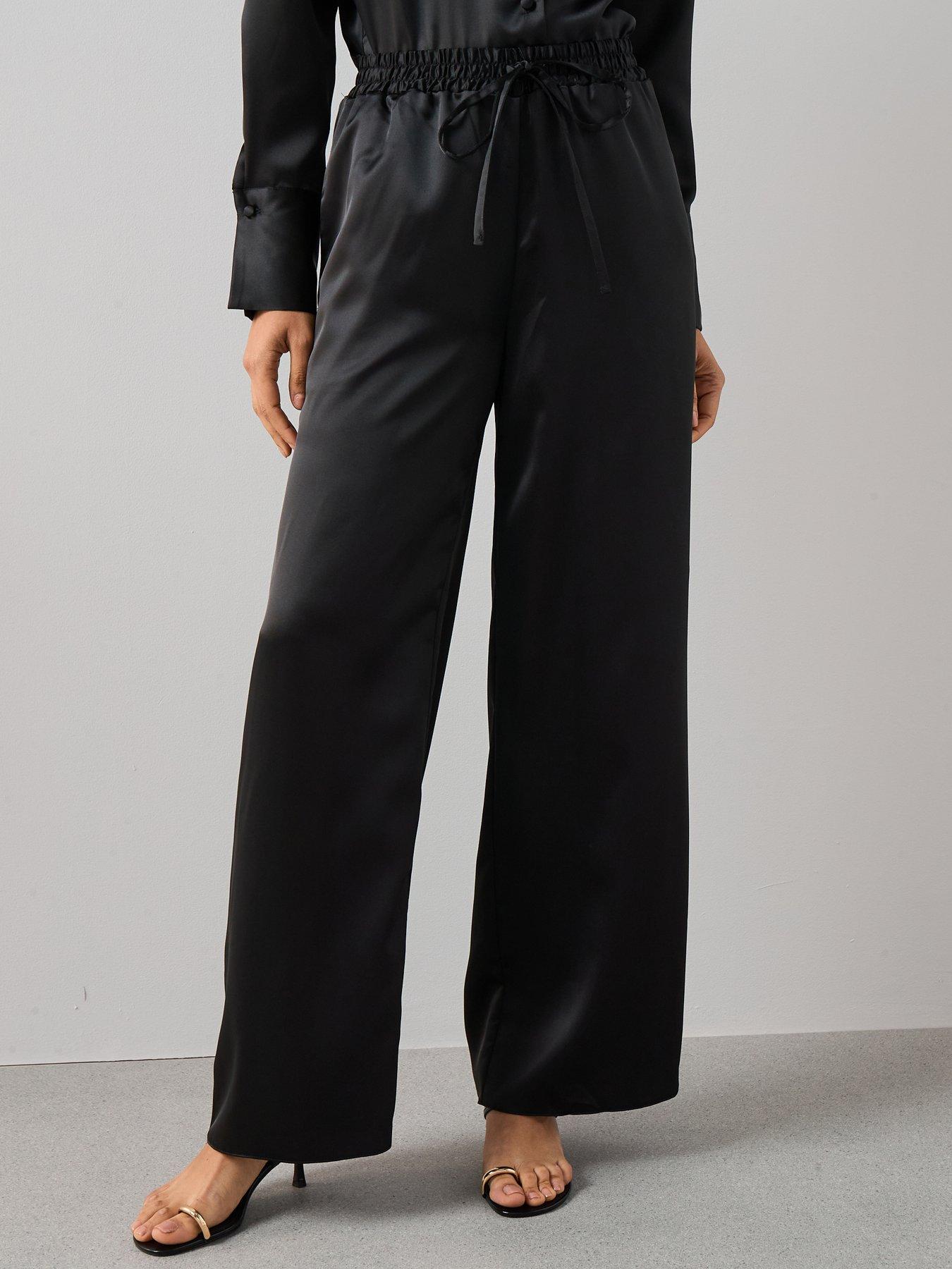 The Very Collection Satin Elasticated Waist Wide Leg Trousers - Black