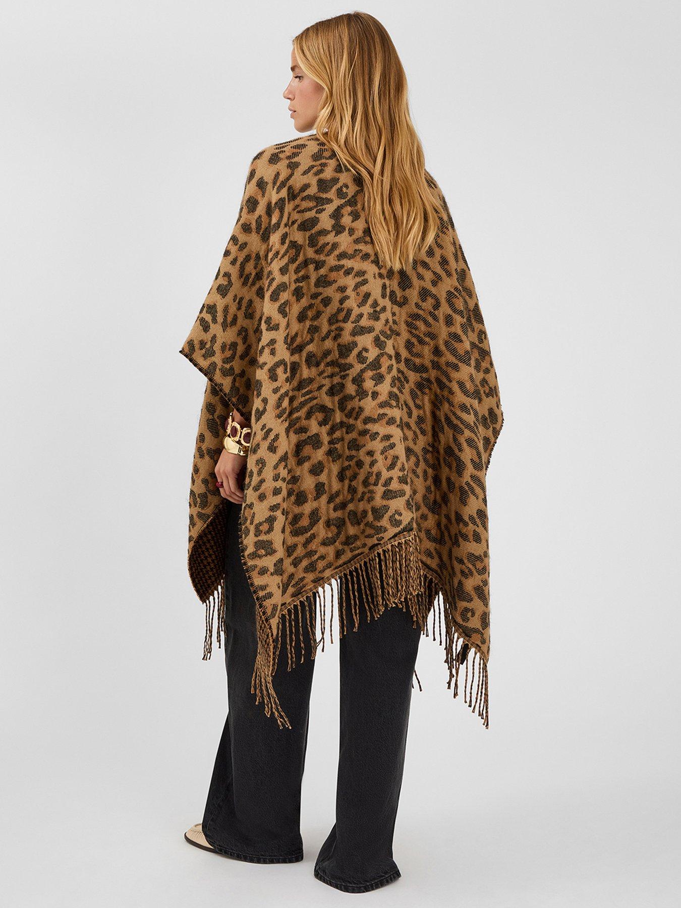 Image 2 of 4 of Accessorize Leopard Print Poncho - Brown