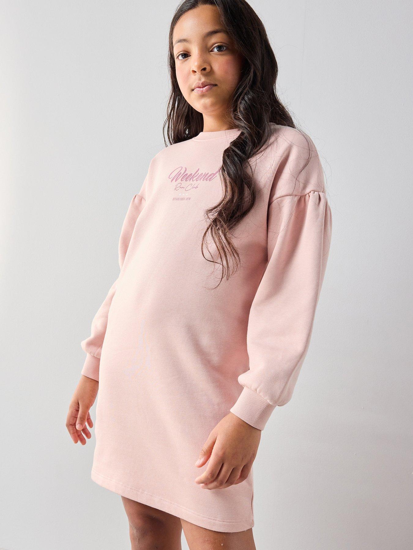 the-very-collection-girls-sweater-dress-with-slogan-pinkfront