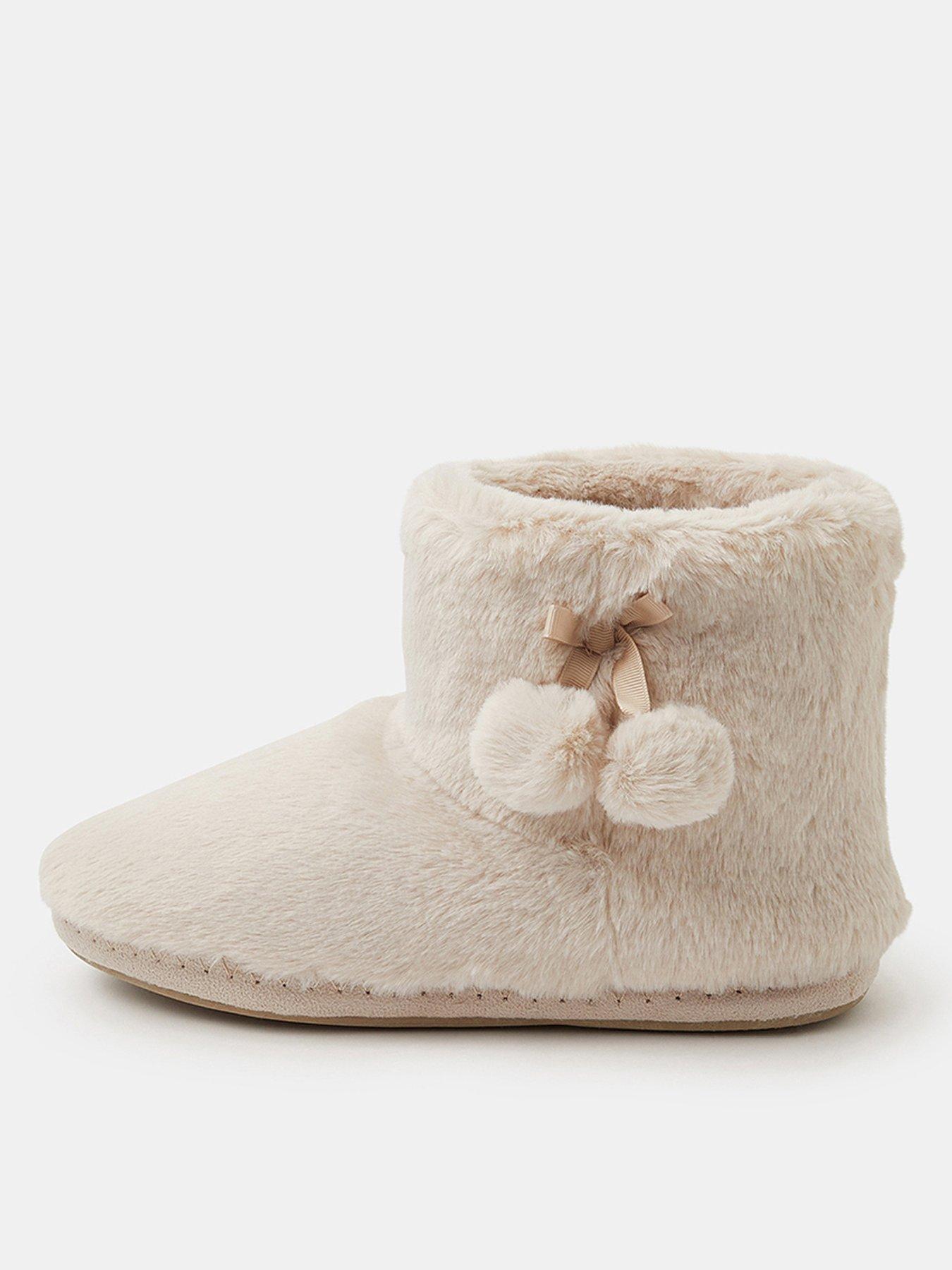 Accessorize Super Soft Pom Pom Slipper Boots - Cream