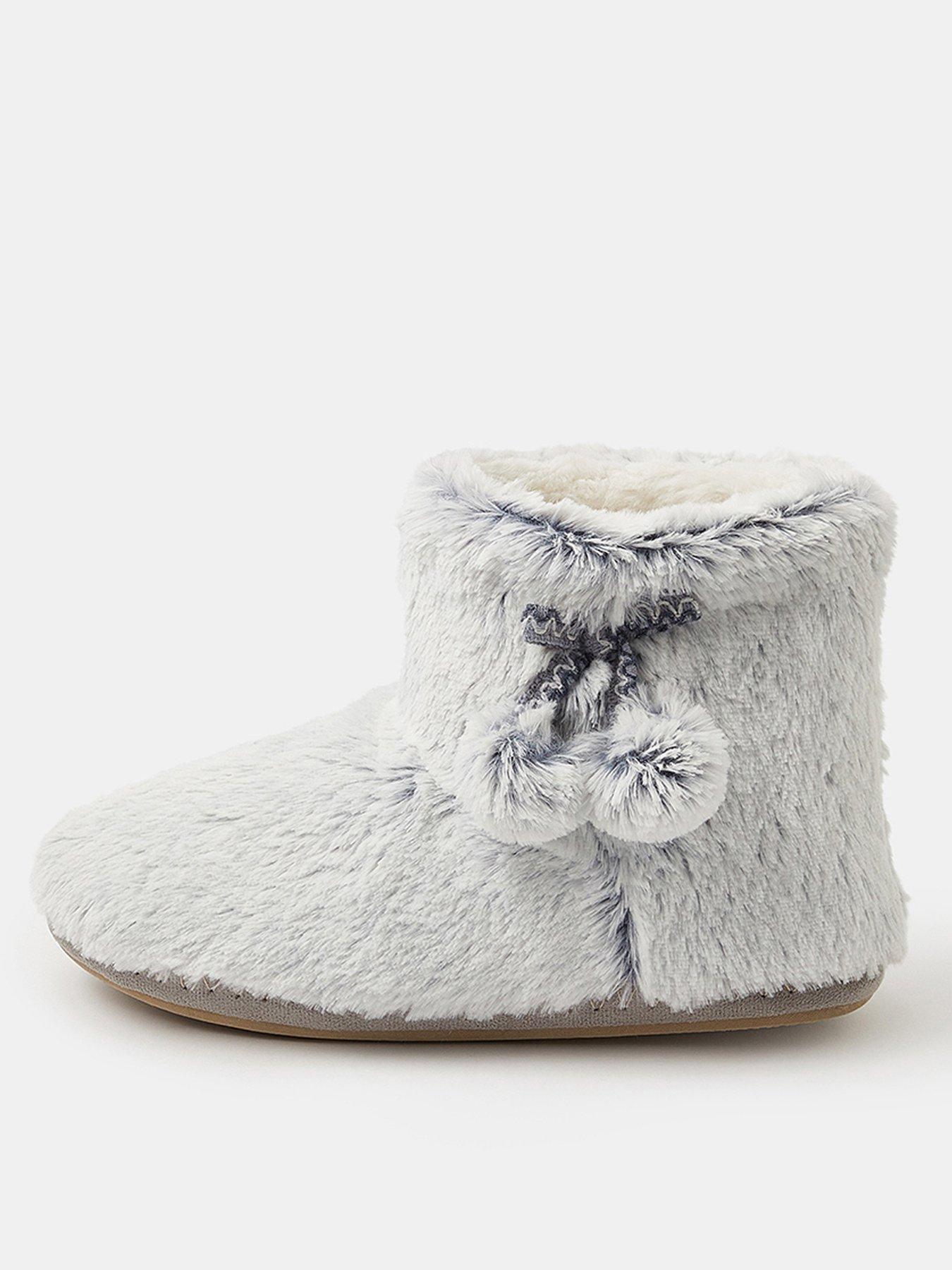 Accessorize Super Soft Pom Pom Slipper Boots - Grey