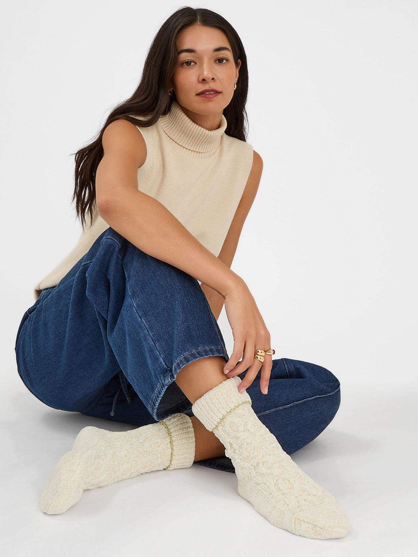 Accessorize Chenille Cable Knit Bed Socks - Cream