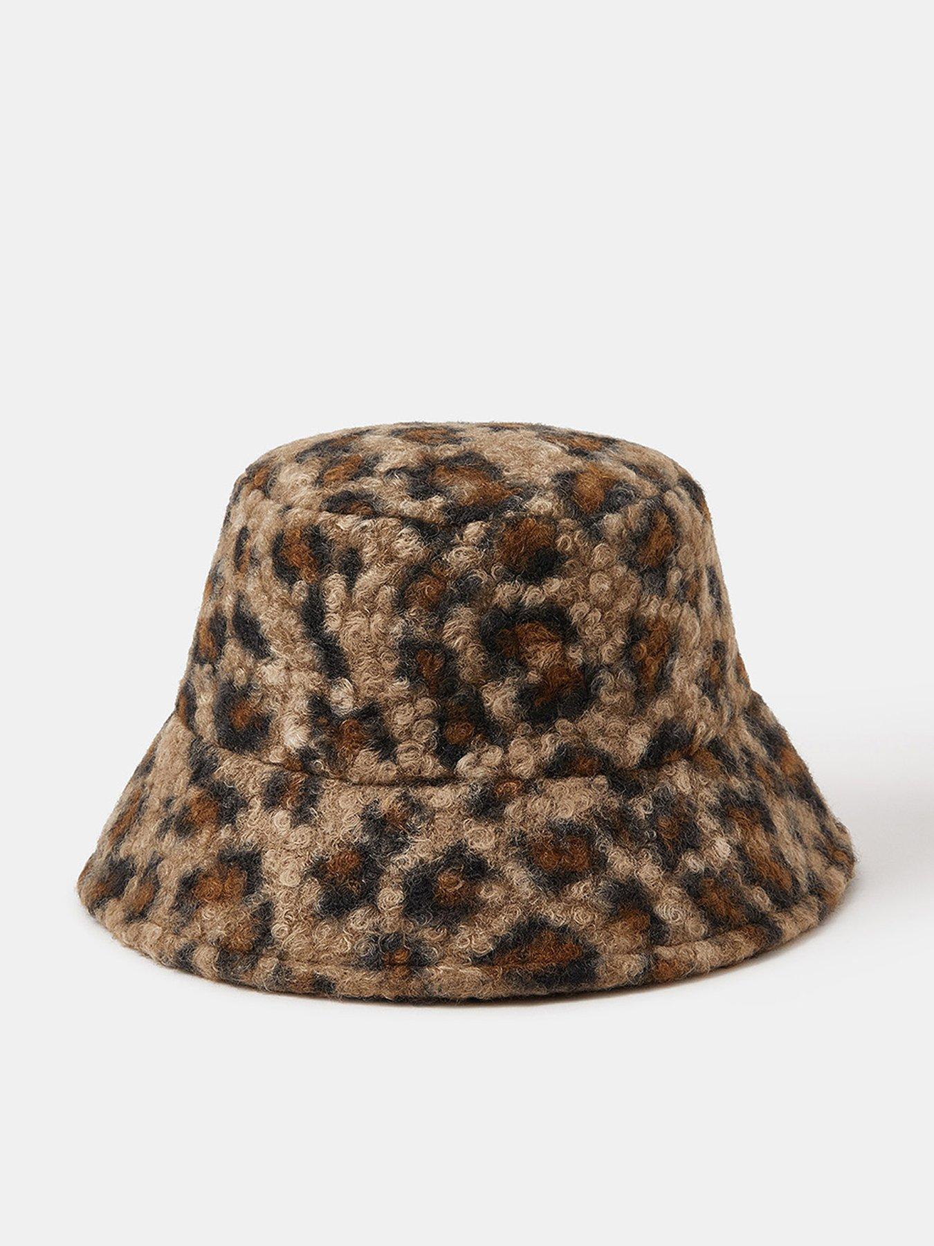 Accessorize Leopard Print Boucle Bucket Hat - Brown