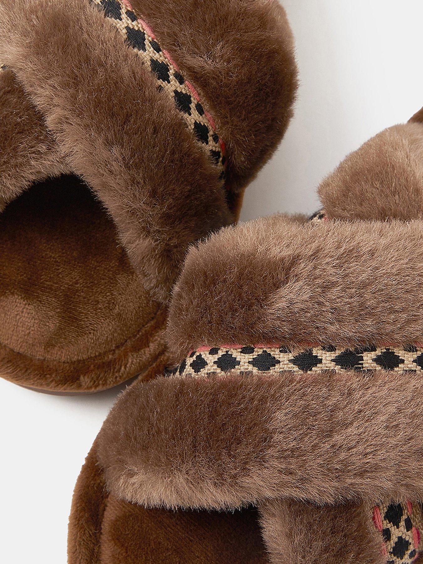 Image 3 of 3 of Accessorize Fluffy Braid Crossover Slide Slippers - Brown