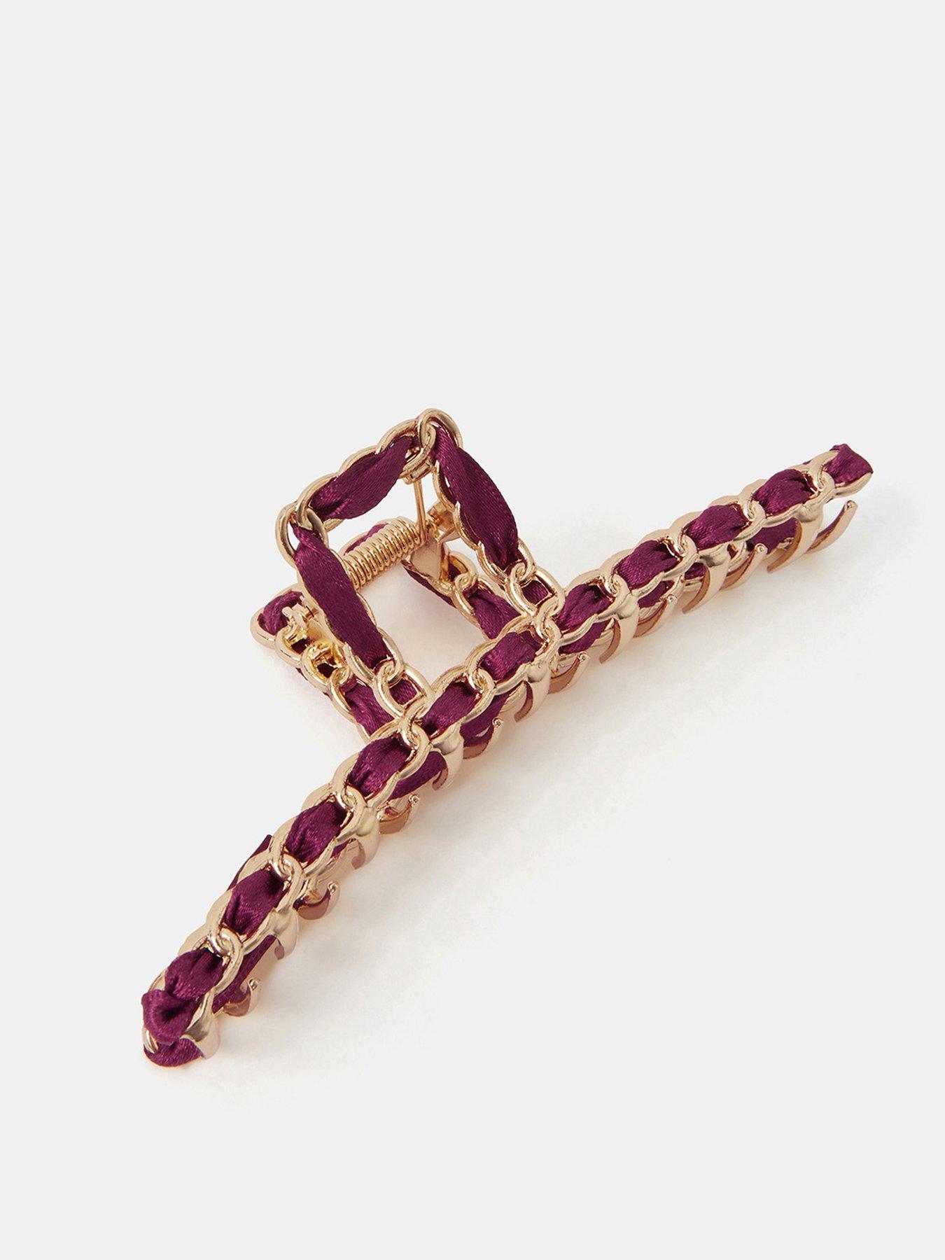 Image 3 of 3 of Accessorize Threaded Ribbon Link Claw Clip - Red