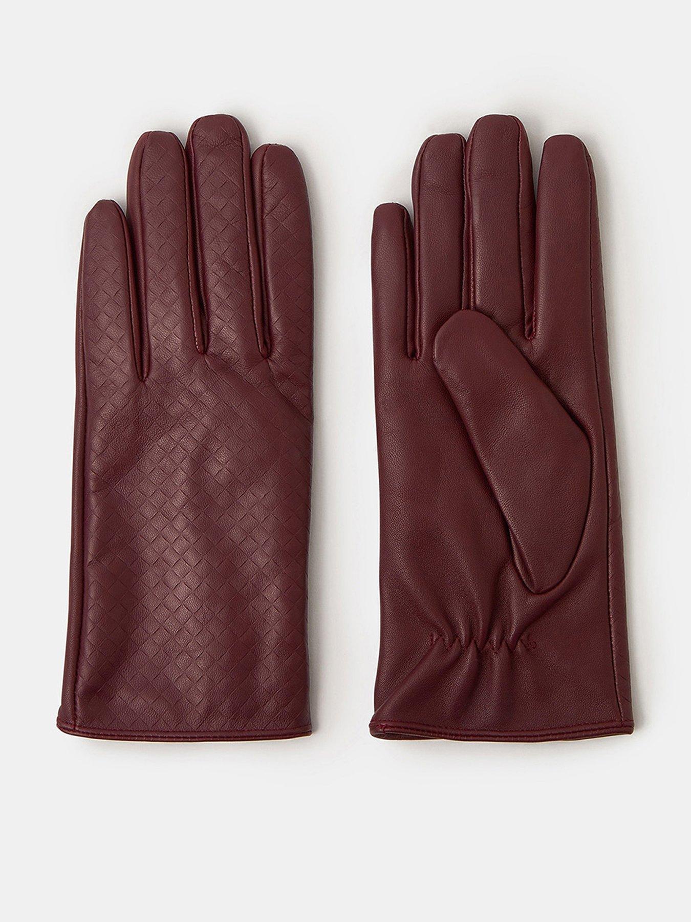 Image 1 of 2 of Accessorize Woven Leather Gloves - Burgundy
