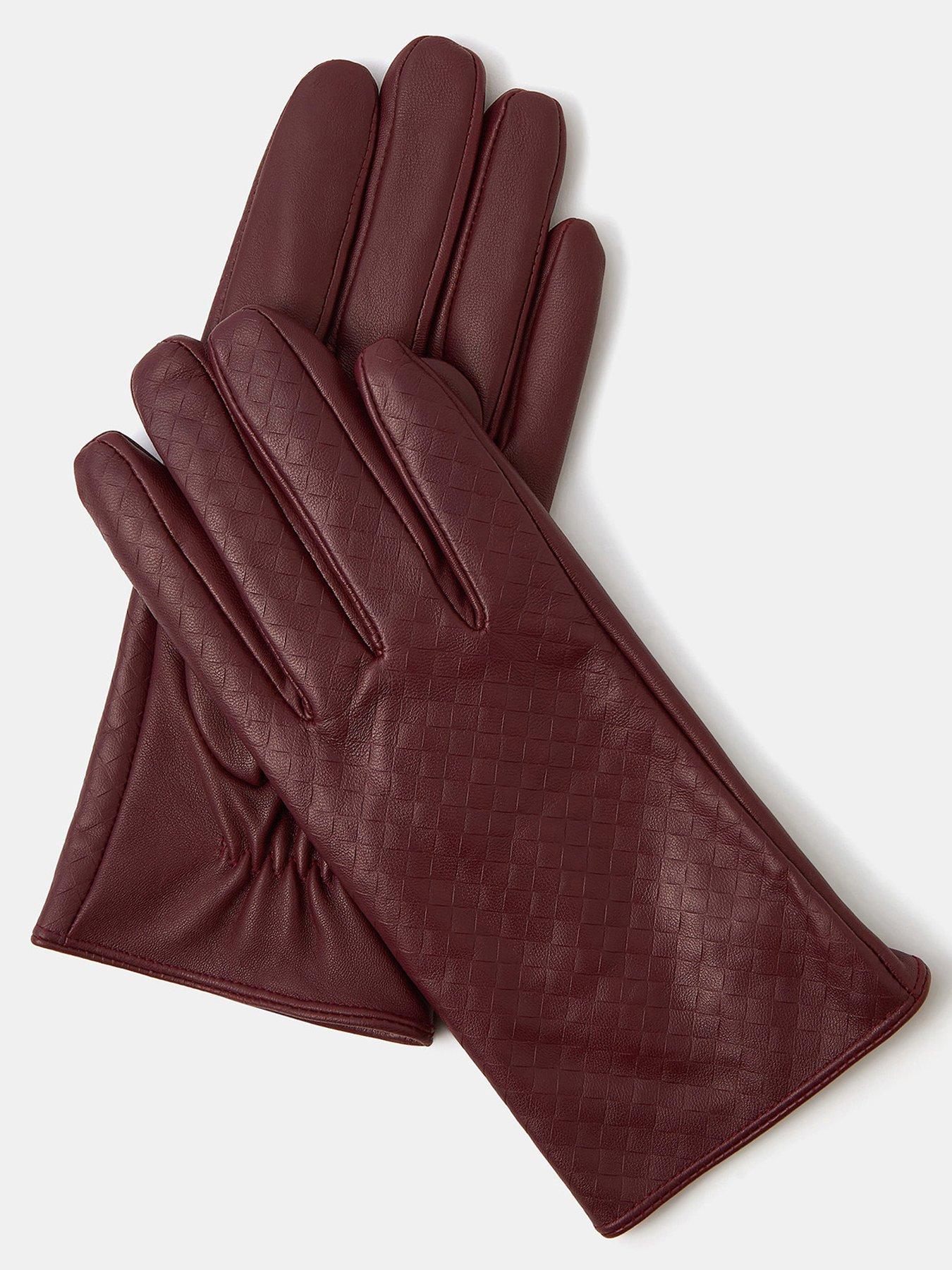 Image 2 of 2 of Accessorize Woven Leather Gloves - Burgundy