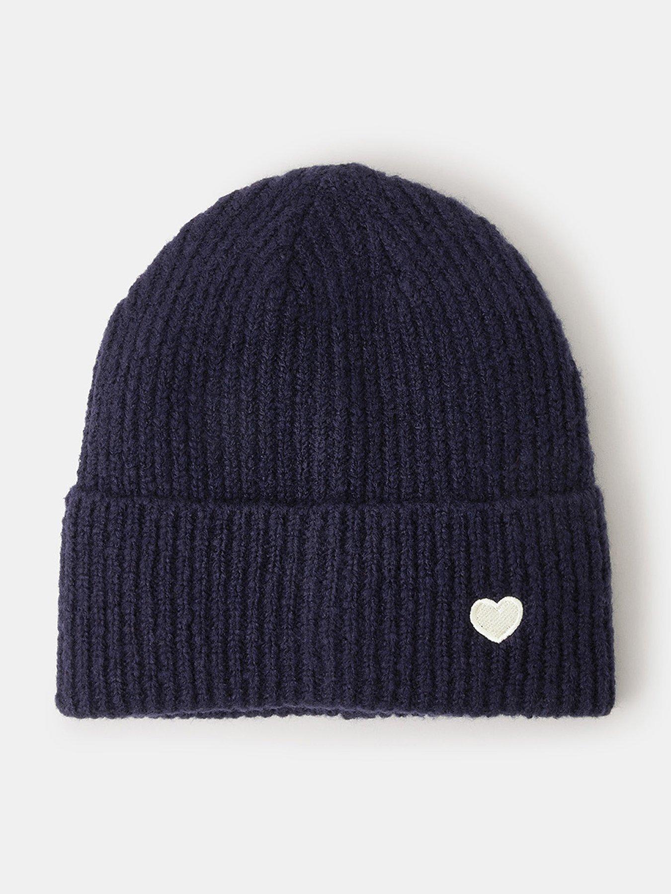 Accessorize Heart Ribbed Beanie Hat - Navy